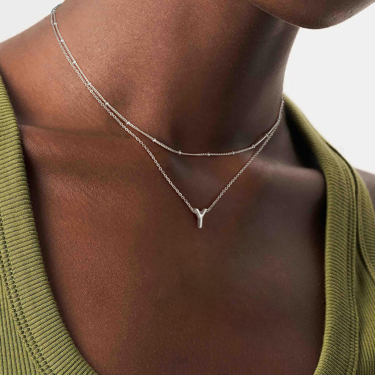 IEFWELL Dainty Initial Necklaces for Women Girls - 14K Gold White Gold Plated Letter A-Z Necklace Simple Choker Chain Necklaces, Layered Gold Jewelry for Women Teen Girls Gifts