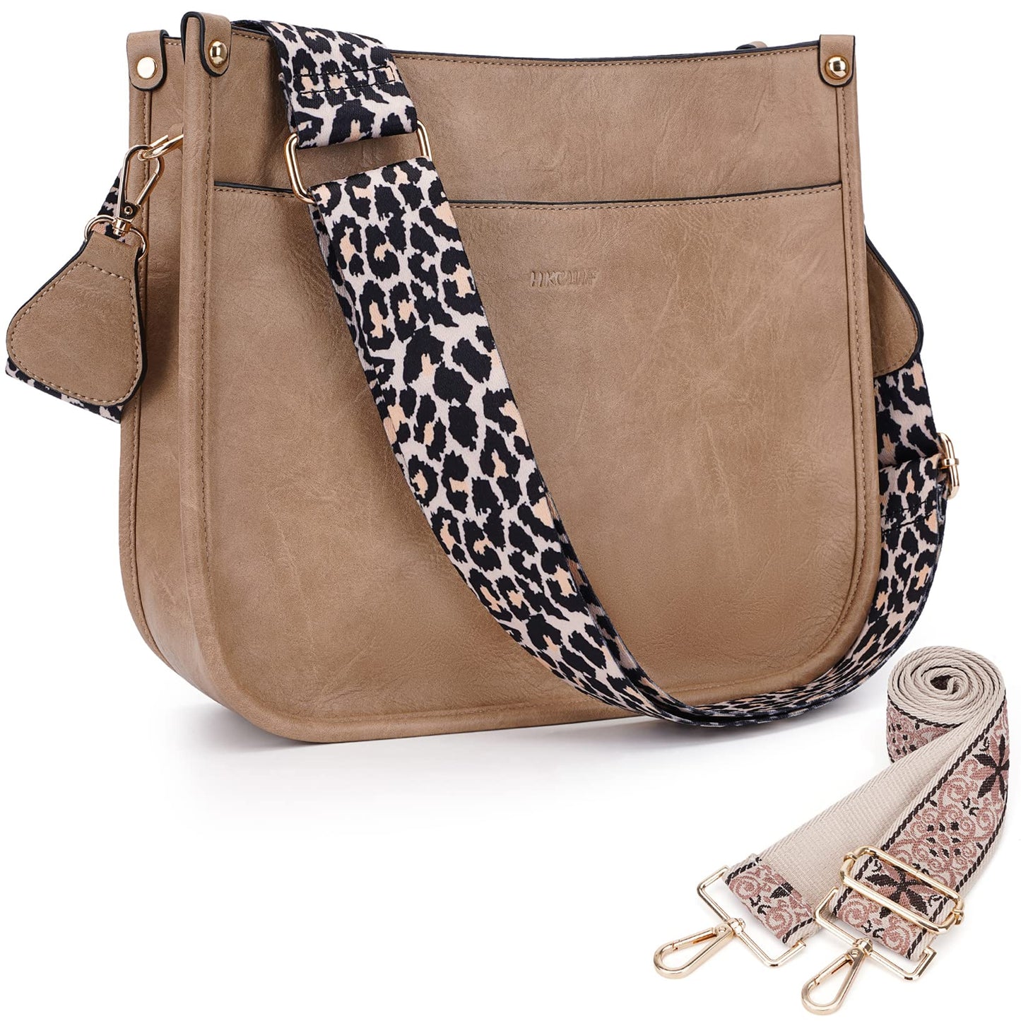 HKCLUF Crossbody Bags for Women Trendy Vegan Leather Hobo Handbags With 2PCS Adjustable Guitar Strap Shoulder Bucket Bags
