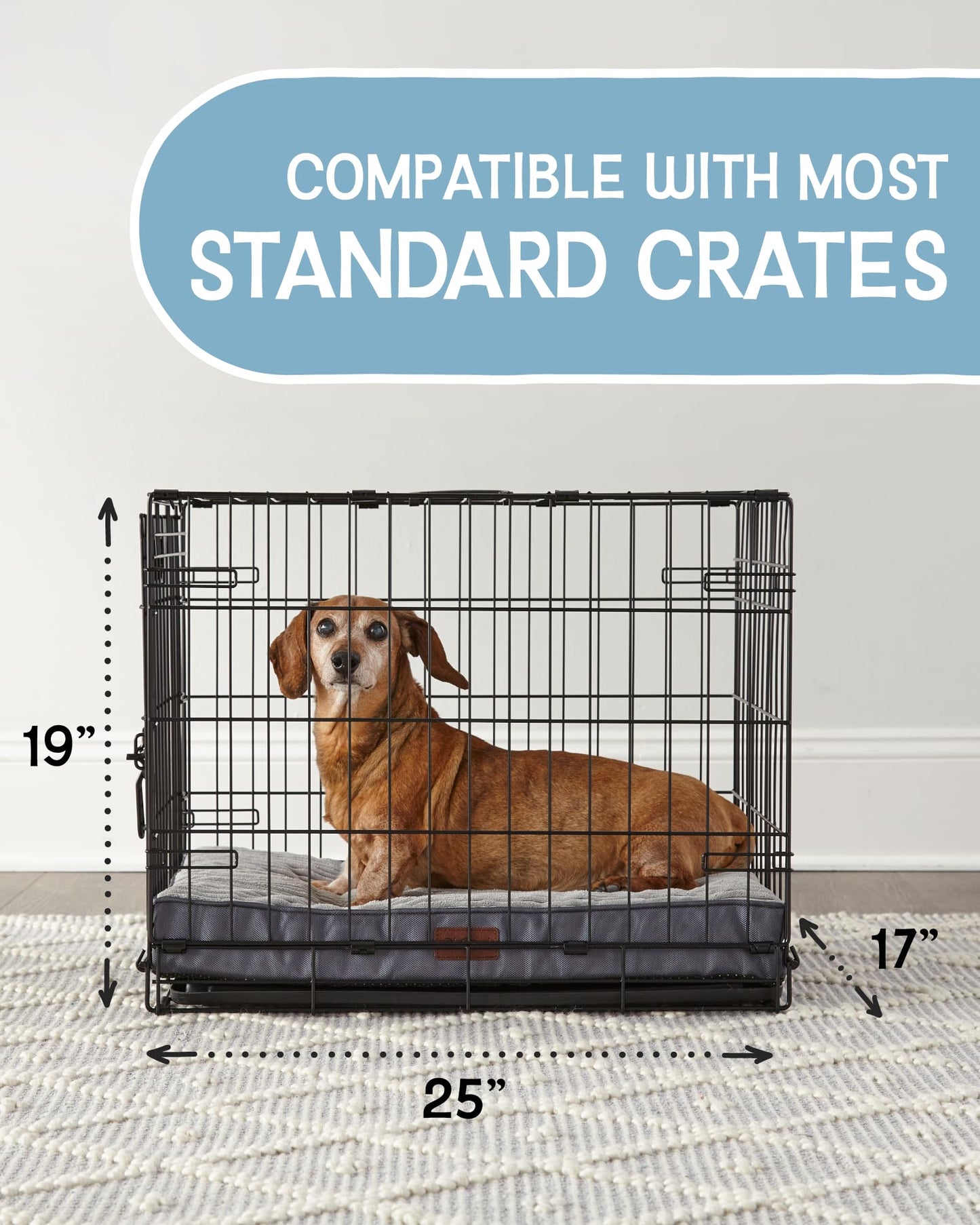 OhGeni 35 Inch Orthopedic Waterproof & Machine Washable Dog Bed for Medium Large Pets, 20D Egg Crate Foam Stable Support, Non-Slip Bottom and Removable Cover, Tear-Resistant Invisible Zipper(Gray)