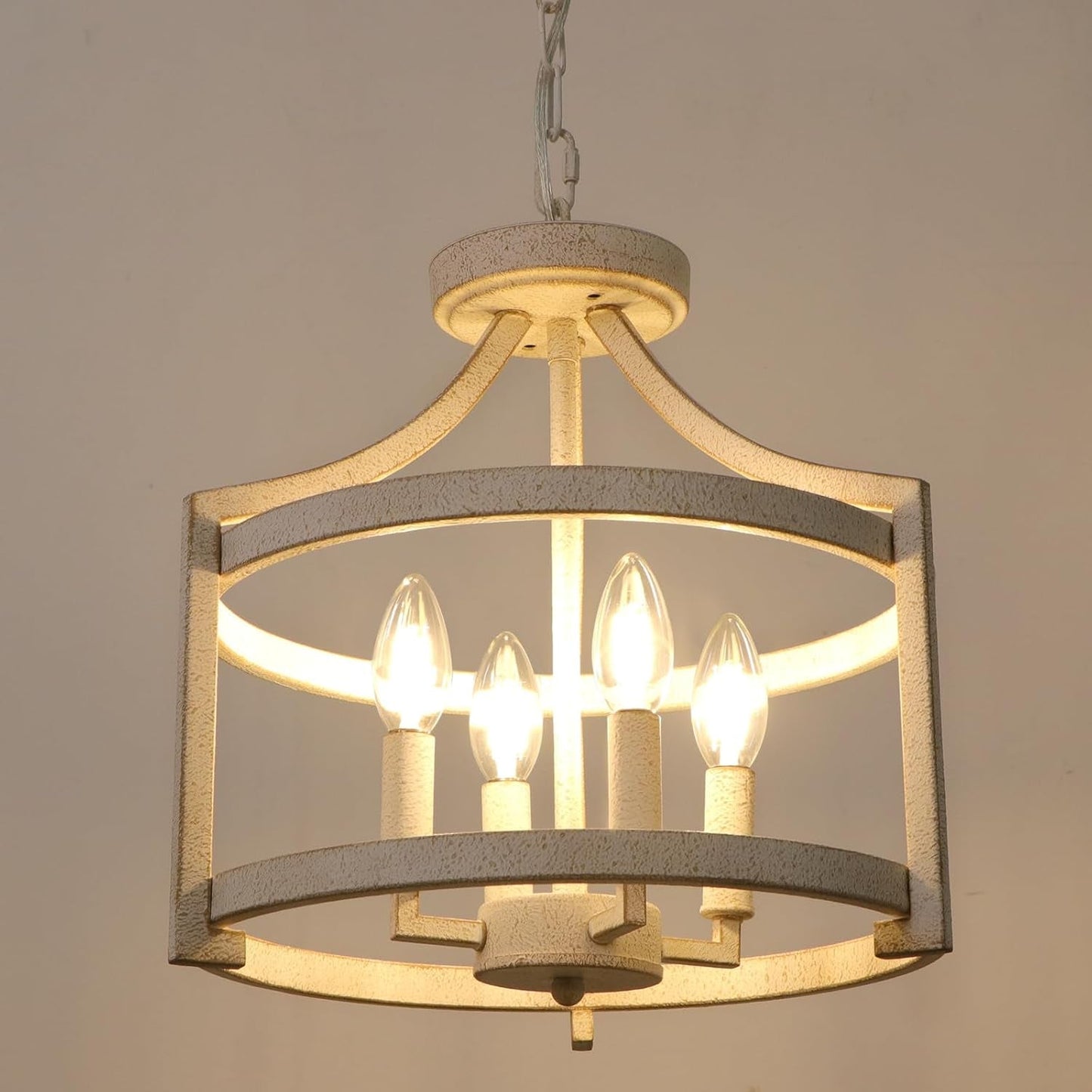 Distressed White 4 Light Farmhouse Chandelier Convertible Mount-4