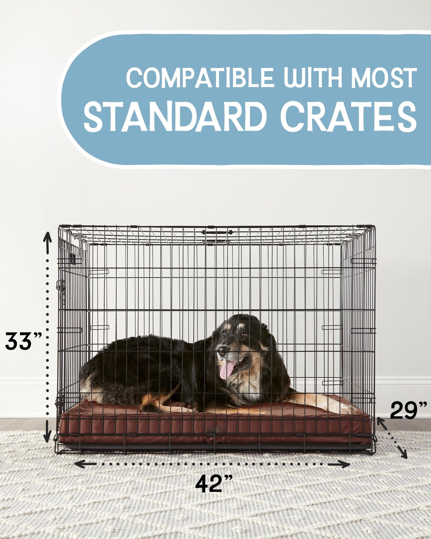 OhGeni 35 Inch Orthopedic Waterproof & Machine Washable Dog Bed for Medium Large Pets, 20D Egg Crate Foam Stable Support, Non-Slip Bottom and Removable Cover, Tear-Resistant Invisible Zipper(Gray)