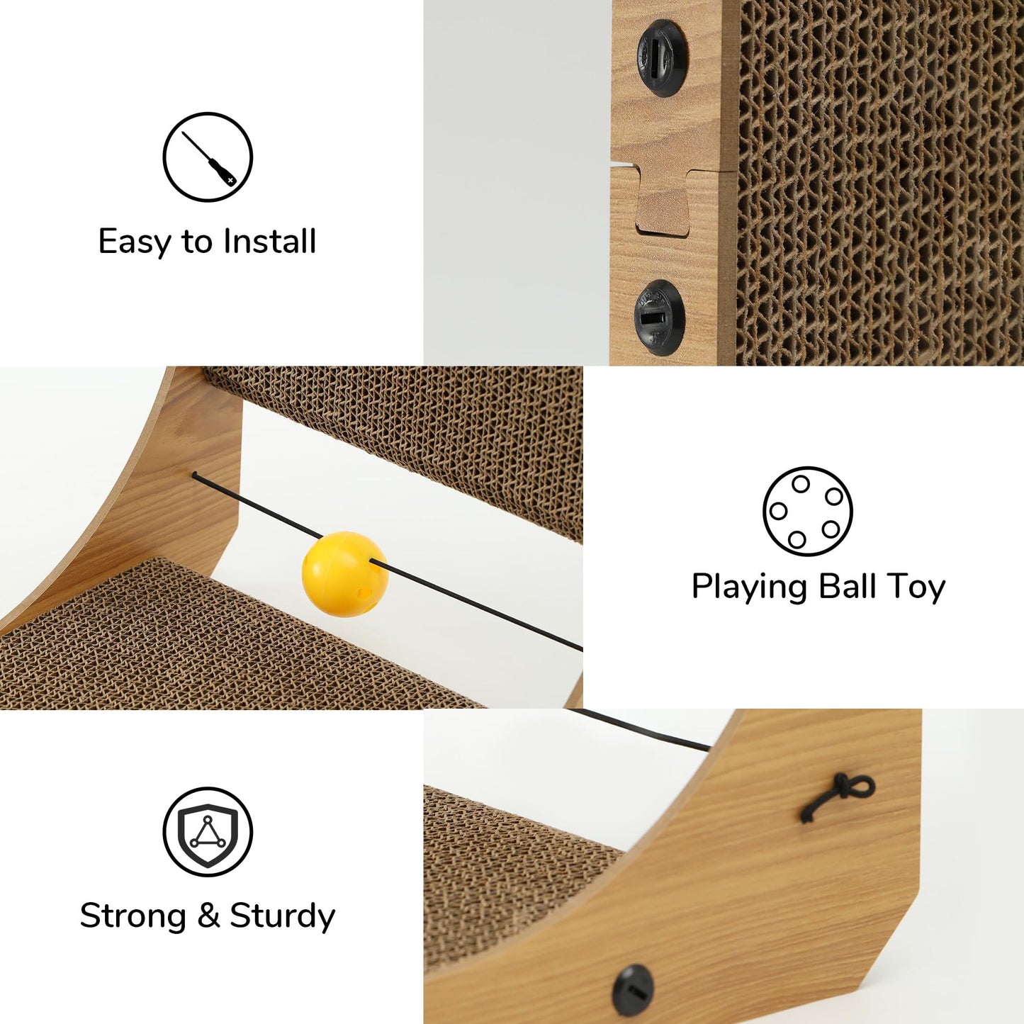 FUKUMARU Cat Scratcher, 26.8 Inch L Shape Cat Scratch Pad Wall Mounted, Cat Scratching Cardboard with Ball Toy for Indoor Cats, Large Size