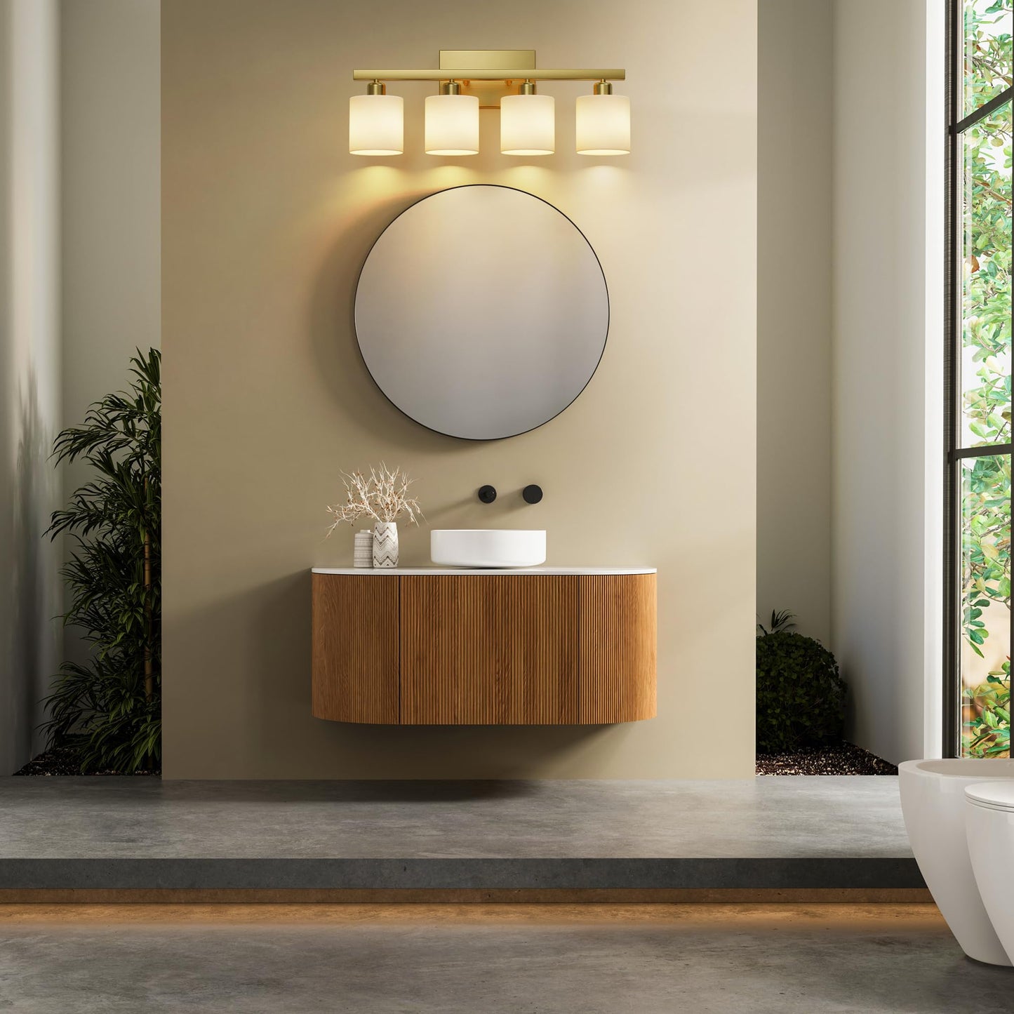 PARTPHONER Bathroom Light Fixtures, Bathroom Lighting Fixtures Over Mirror, Interior Classic Vanity Lights, Modern Bathroom Vanity Light with Textured White Glass Shade, Brushed Nickel, 3-Light