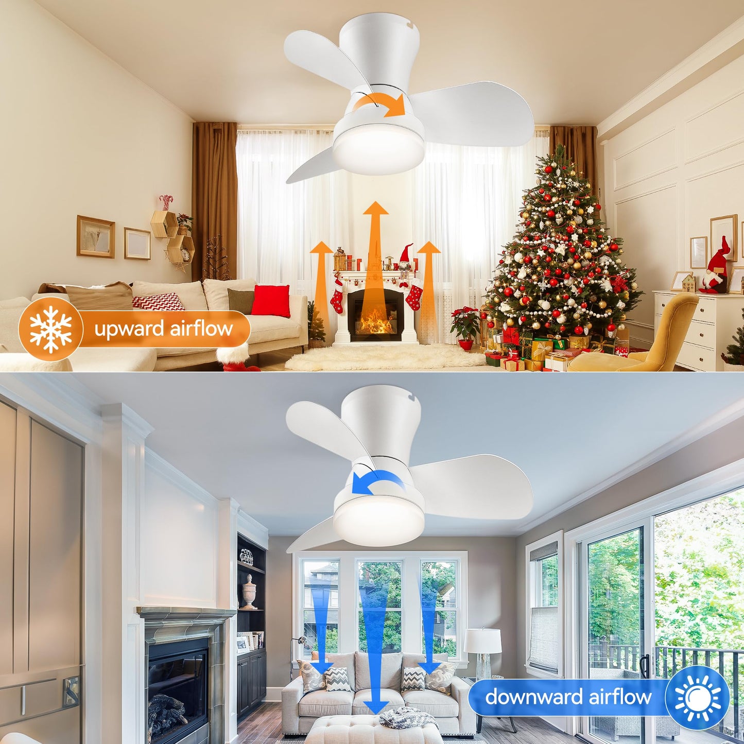 SUNMORY Ceiling Fans with Lights and Remote, 30 inch Low Profile Ceiling Fan with Light, Modern Flush Mount Ceiling Fan for Bedroom/Kitchen/Dining Room/Patio, 6 Wind Speeds, Dimmable, White
