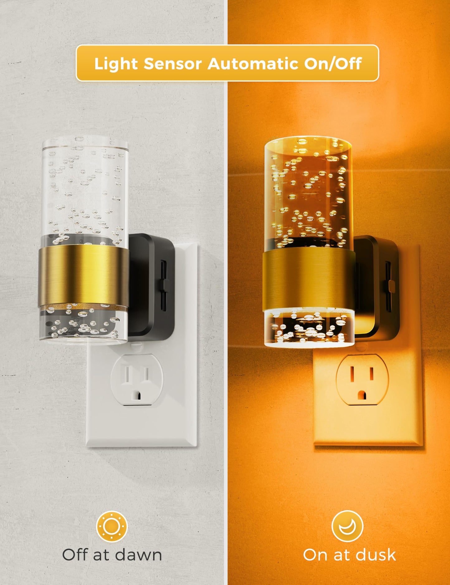 Night Lights Plug into Wall, Soft Light LED Night Light with Adjustable Brightness, Plug in Night Light with Auto Light Sensor, Wall Sconce-Style Design Night Light for Bathroom,Hallway, 2 Pack