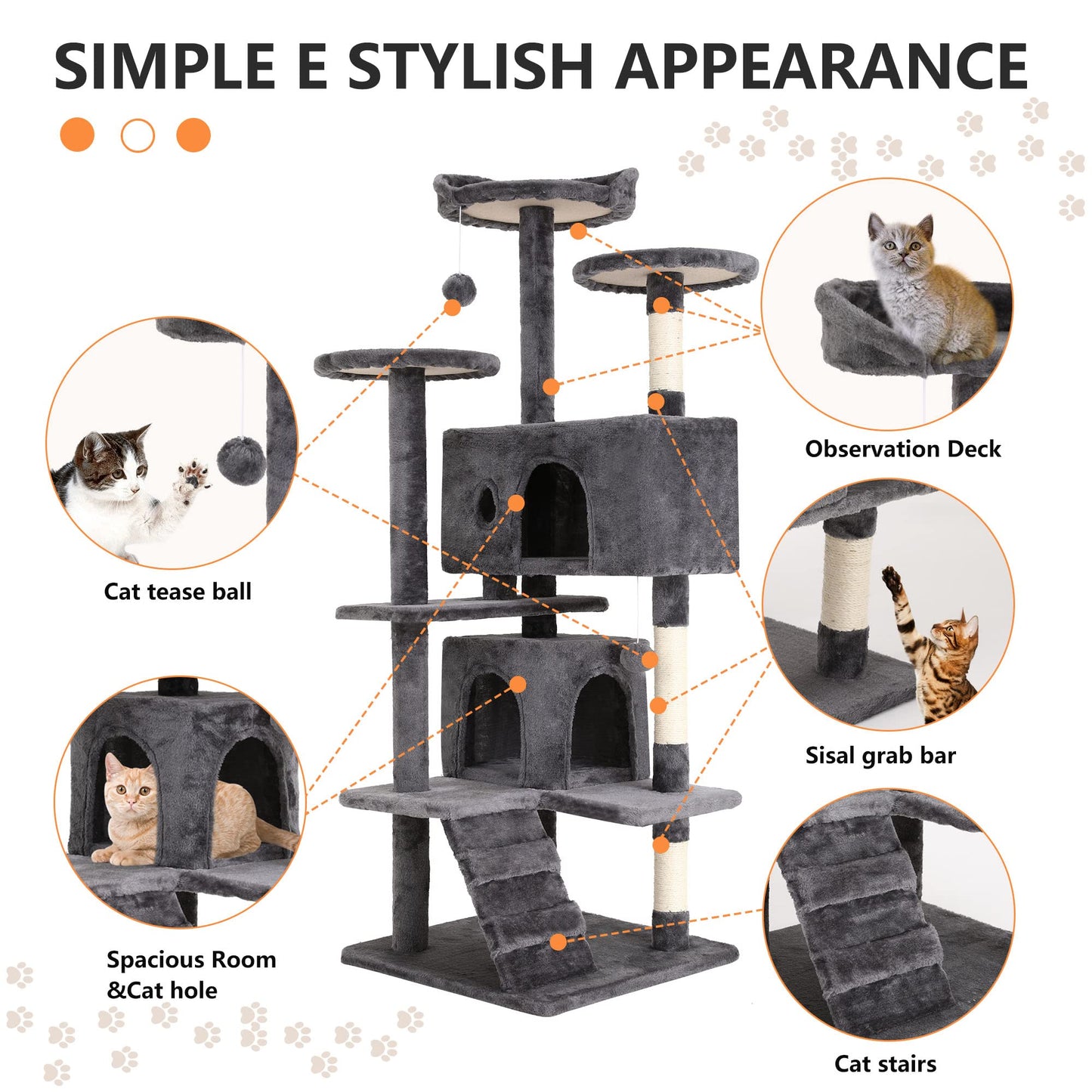 BestPet 54in Cat Tree Tower for Indoor Cats,Multi-Level Furniture Activity Center with Scratching Posts Stand House Condo Funny Toys Kittens Pet Play House,Dark Gray