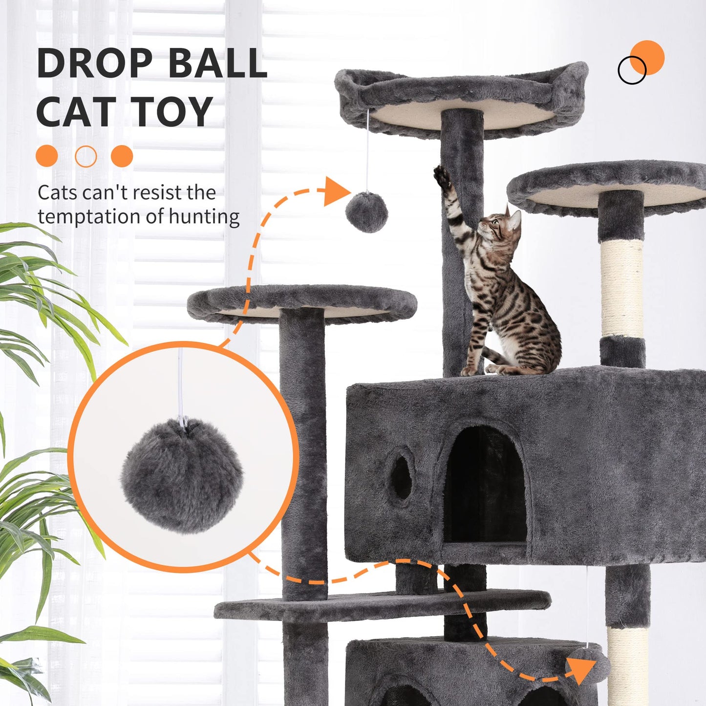 BestPet 54in Cat Tree Tower for Indoor Cats,Multi-Level Furniture Activity Center with Scratching Posts Stand House Condo Funny Toys Kittens Pet Play House,Dark Gray