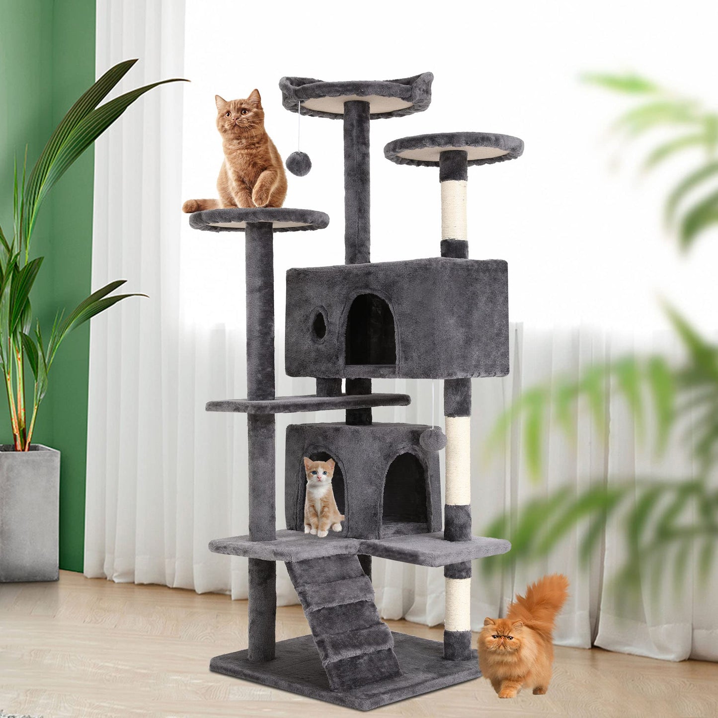 BestPet 54in Cat Tree Tower for Indoor Cats,Multi-Level Furniture Activity Center with Scratching Posts Stand House Condo Funny Toys Kittens Pet Play House,Dark Gray