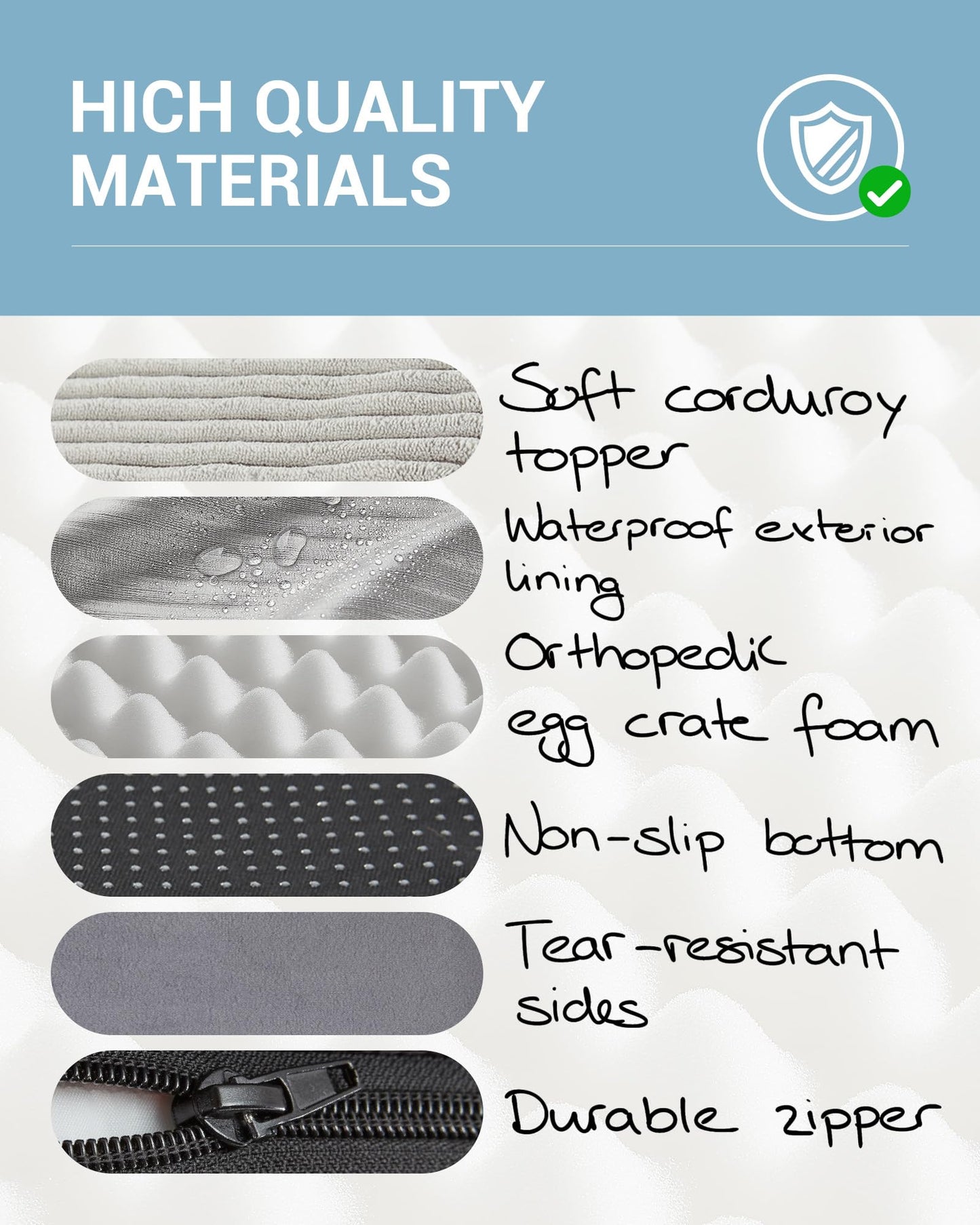 OhGeni 35 Inch Orthopedic Waterproof & Machine Washable Dog Bed for Medium Large Pets, Suitable for Crates, 25D Egg Crate Foam, Non-Slip Bottom & Removable Cover, Invisible Zipper(Gray)