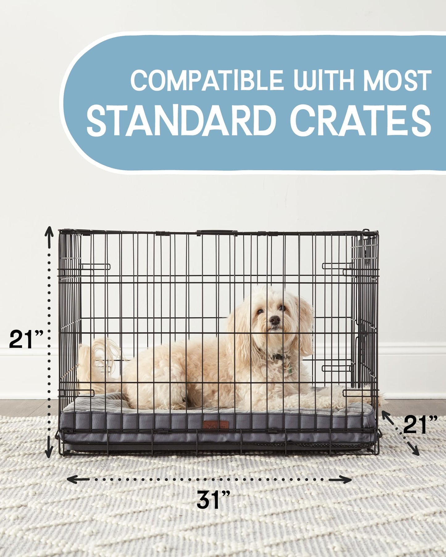 OhGeni 35 Inch Orthopedic Waterproof & Machine Washable Dog Bed for Medium Large Pets, 20D Egg Crate Foam Stable Support, Non-Slip Bottom and Removable Cover, Tear-Resistant Invisible Zipper(Gray)