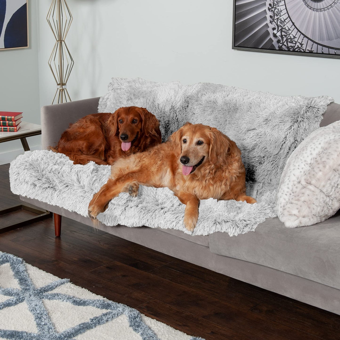 Furhaven - Manta impermeable y lavable para perros y gatos de interior, hecha en piel sintética de pelo largo sintético y terciopelo en color madera, XL, gris niebla
