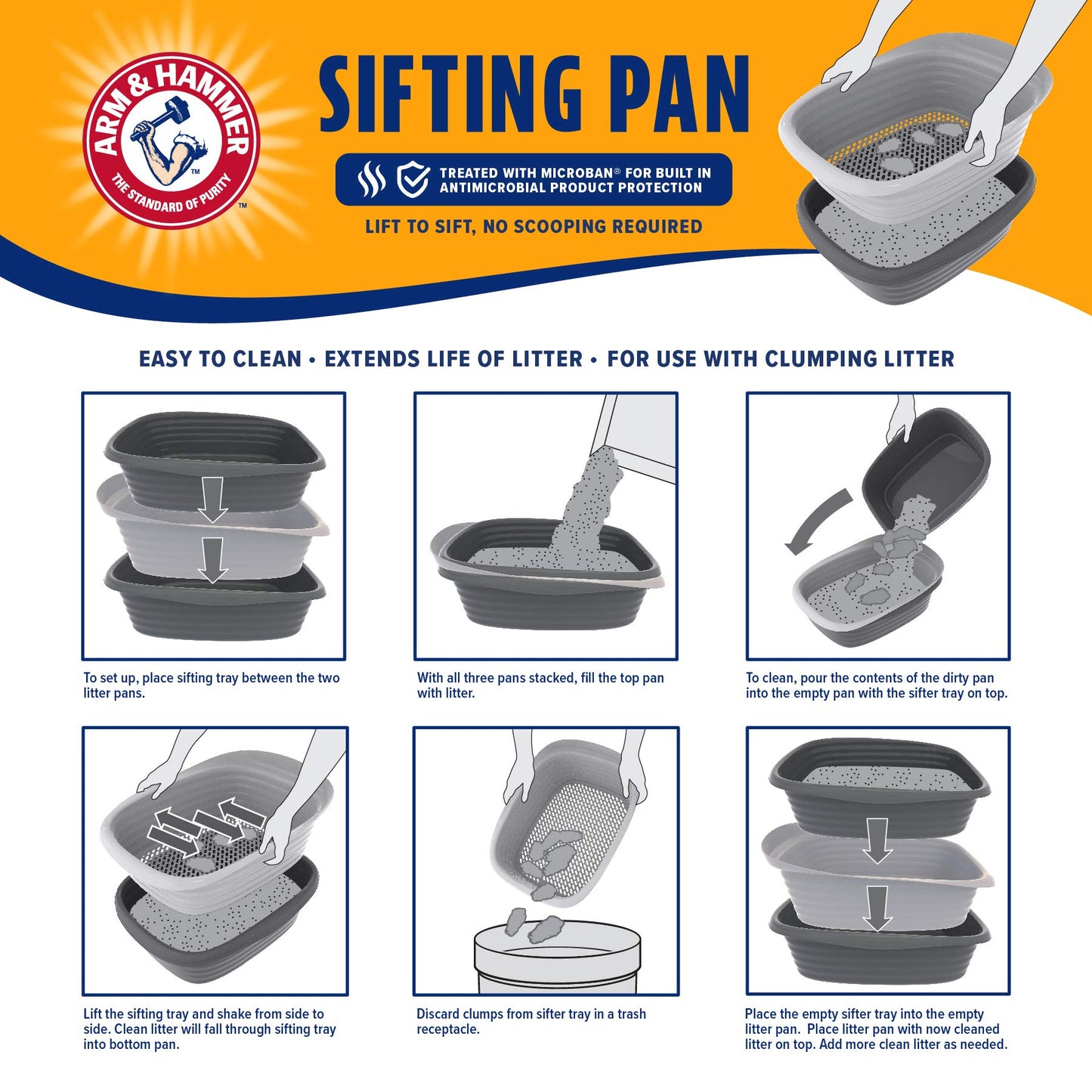 Arm & Hammer Cat Boxes for Indoor Cats with Microban, Sifting Litter Box, Scoop Free Cat Litter Tray, USA Made