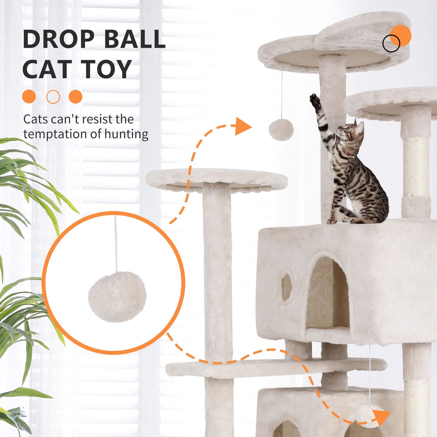 BestPet 54in Cat Tree Tower for Indoor Cats,Multi-Level Furniture Activity Center with Scratching Posts Stand House Condo Funny Toys Kittens Pet Play House,Dark Gray