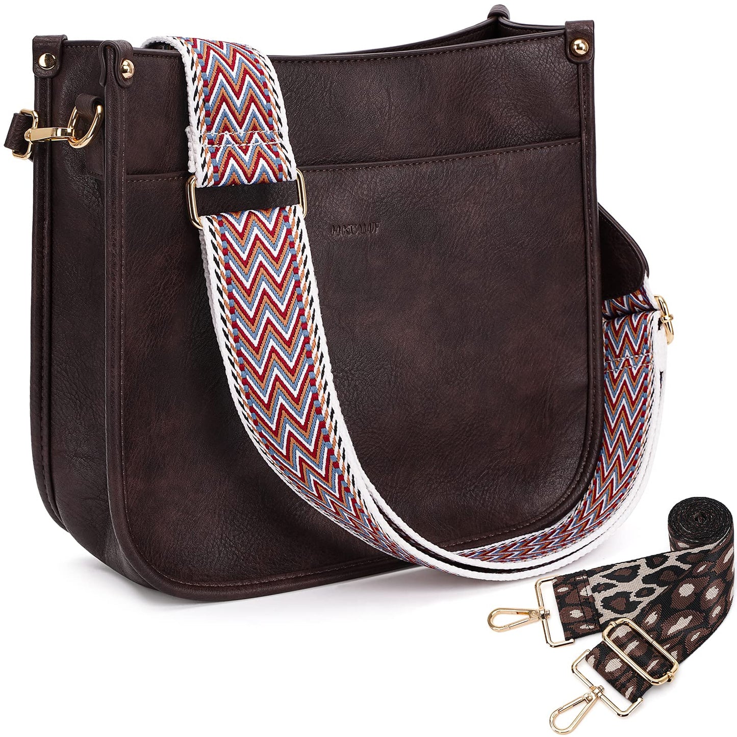 HKCLUF Crossbody Bags for Women Trendy Vegan Leather Hobo Handbags With 2PCS Adjustable Guitar Strap Shoulder Bucket Bags