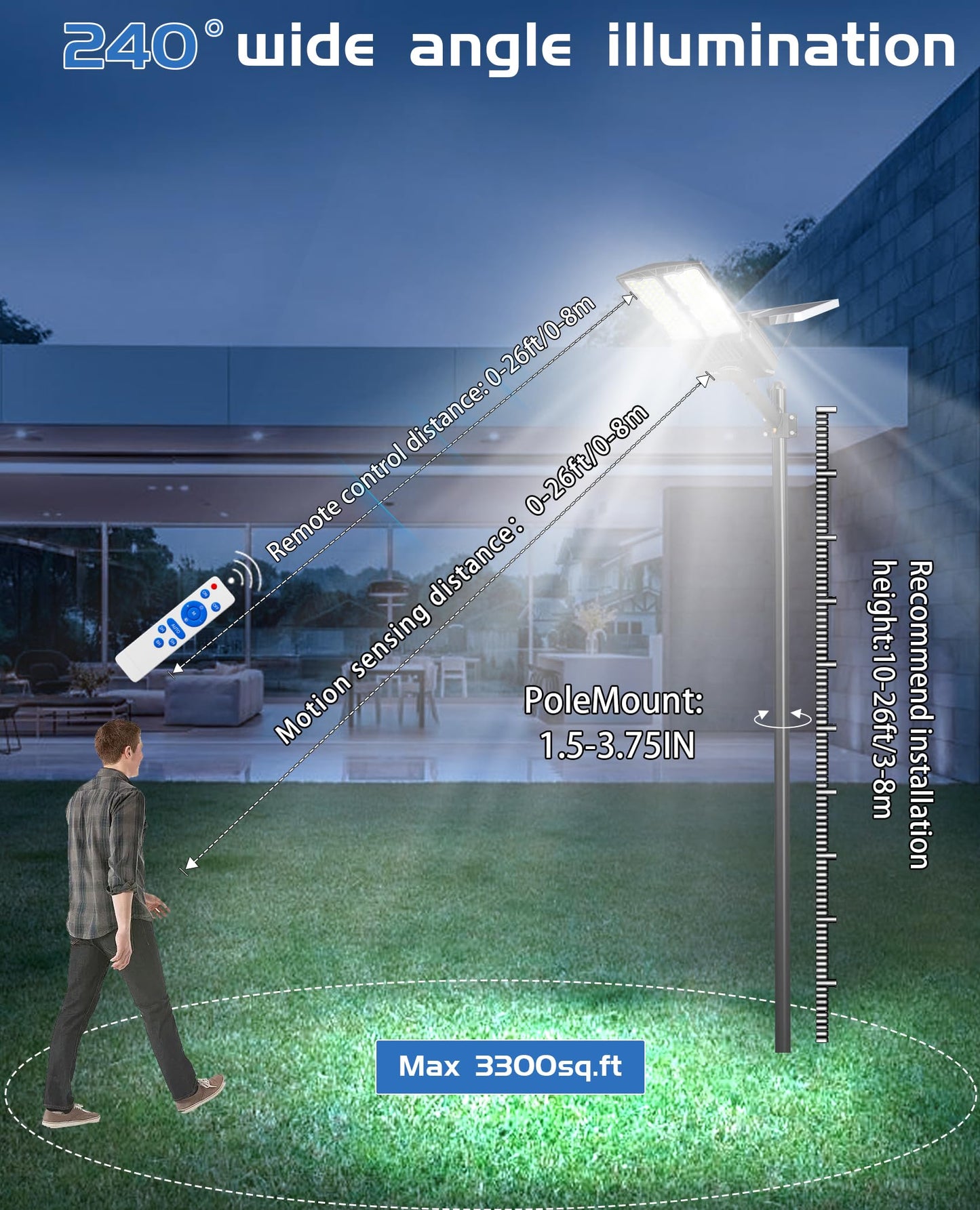 JAYNLT Y-12000W Solar Street Lights Outdoor,6500K High Lumen Solar Parking Lot Lights Commercial, Large Split Type Solar Flood Lights with Remote Control,Solar Security Lights for Yard,Driveway