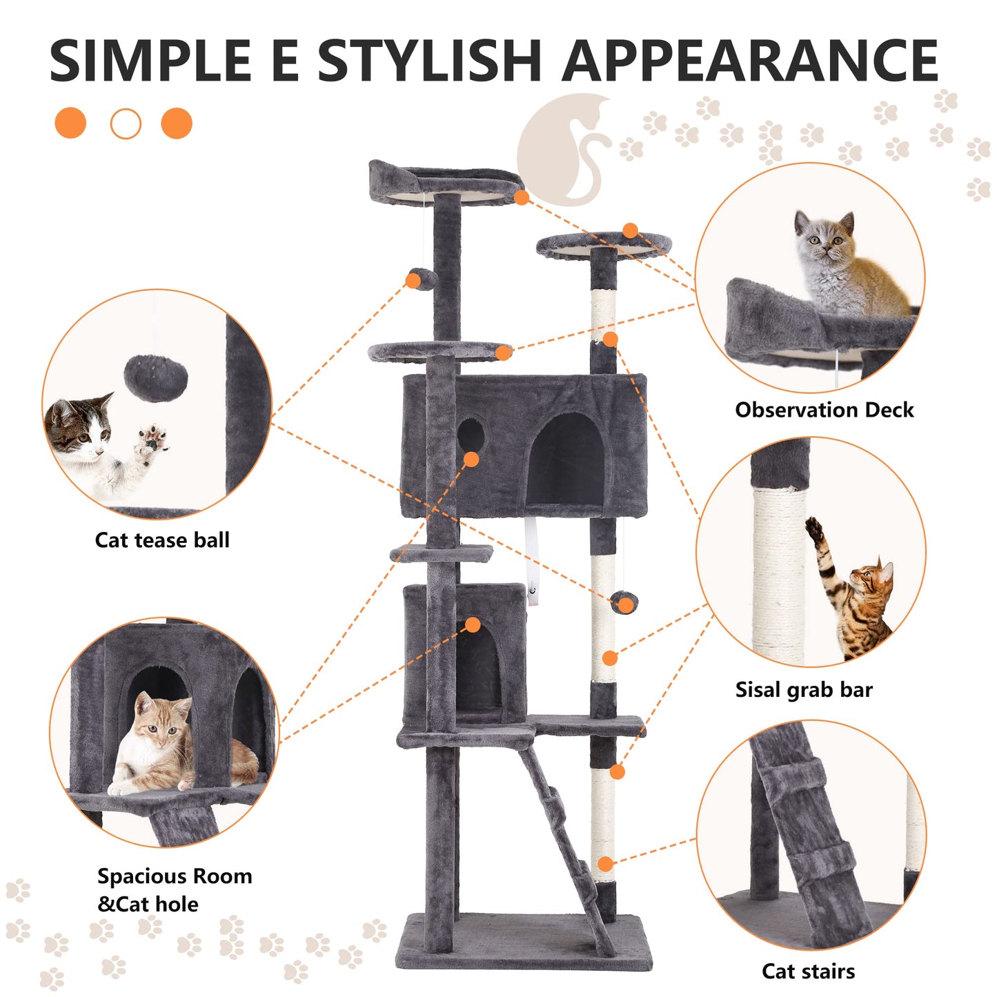 BestPet 54in Cat Tree Tower for Indoor Cats,Multi-Level Furniture Activity Center with Scratching Posts Stand House Condo Funny Toys Kittens Pet Play House,Dark Gray