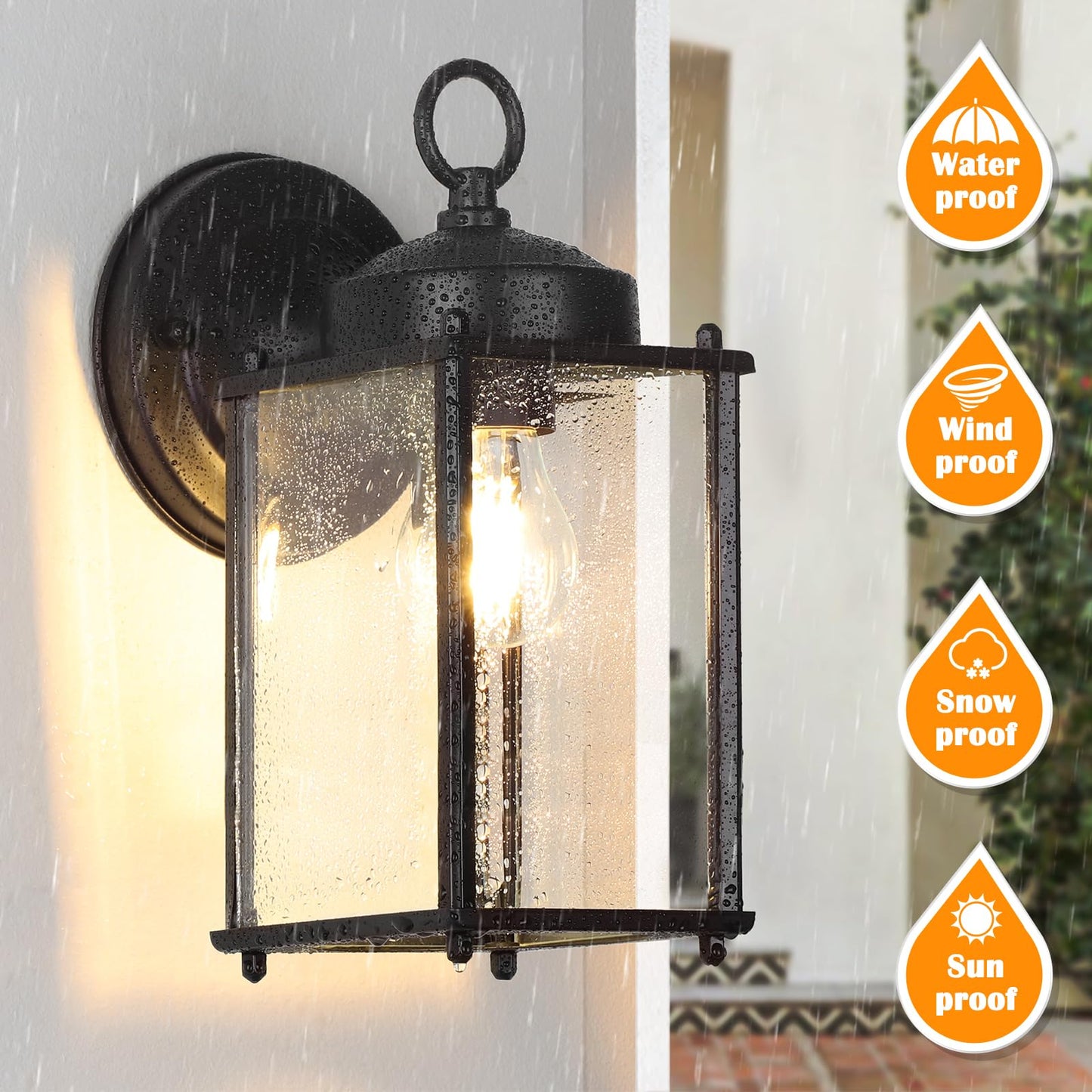 Outdoor Wall Lantern, Exterior Waterproof Wall Sconce Light Fixtures, Black Front Door Wall Lighting with Clear Beveled Glass Shade, 2 Pack