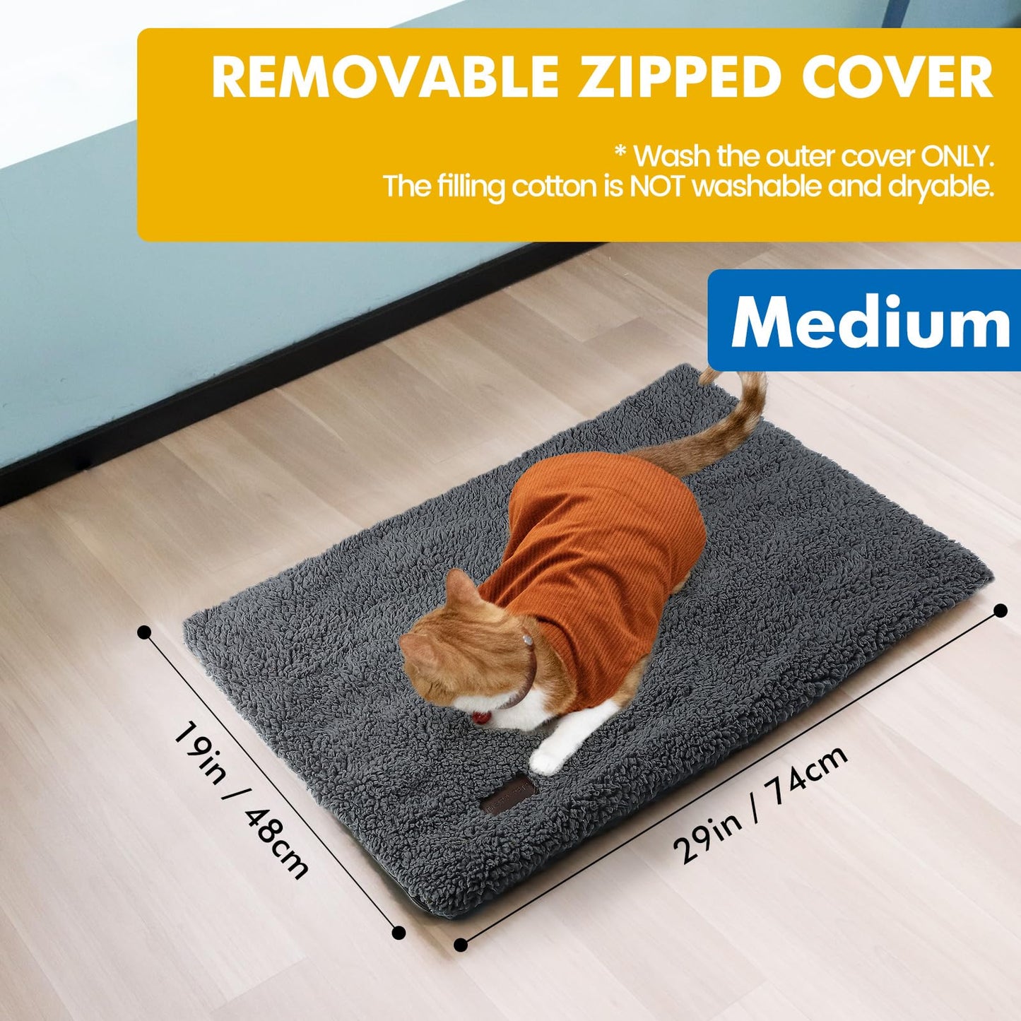 Self Warming Cat Bed Self Heating Cat Dog Mat 24 x 18 inch Extra Warm Thermal Pet Pad for Indoor Outdoor Pets with Removable Cover Non-Slip Bottom Washable Non Electric