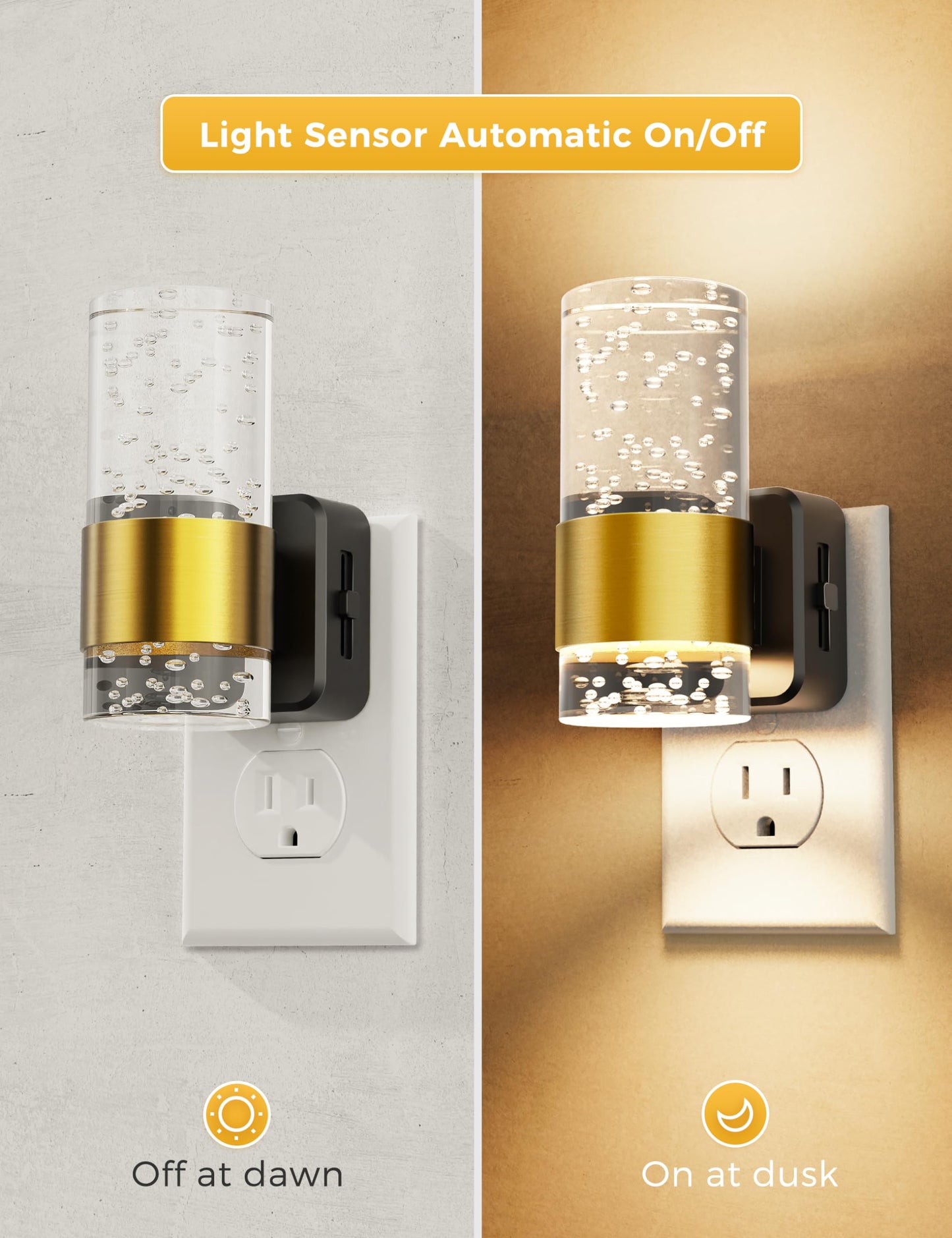 Night Lights Plug into Wall, Soft Light LED Night Light with Adjustable Brightness, Plug in Night Light with Auto Light Sensor, Wall Sconce-Style Design Night Light for Bathroom,Hallway, 2 Pack