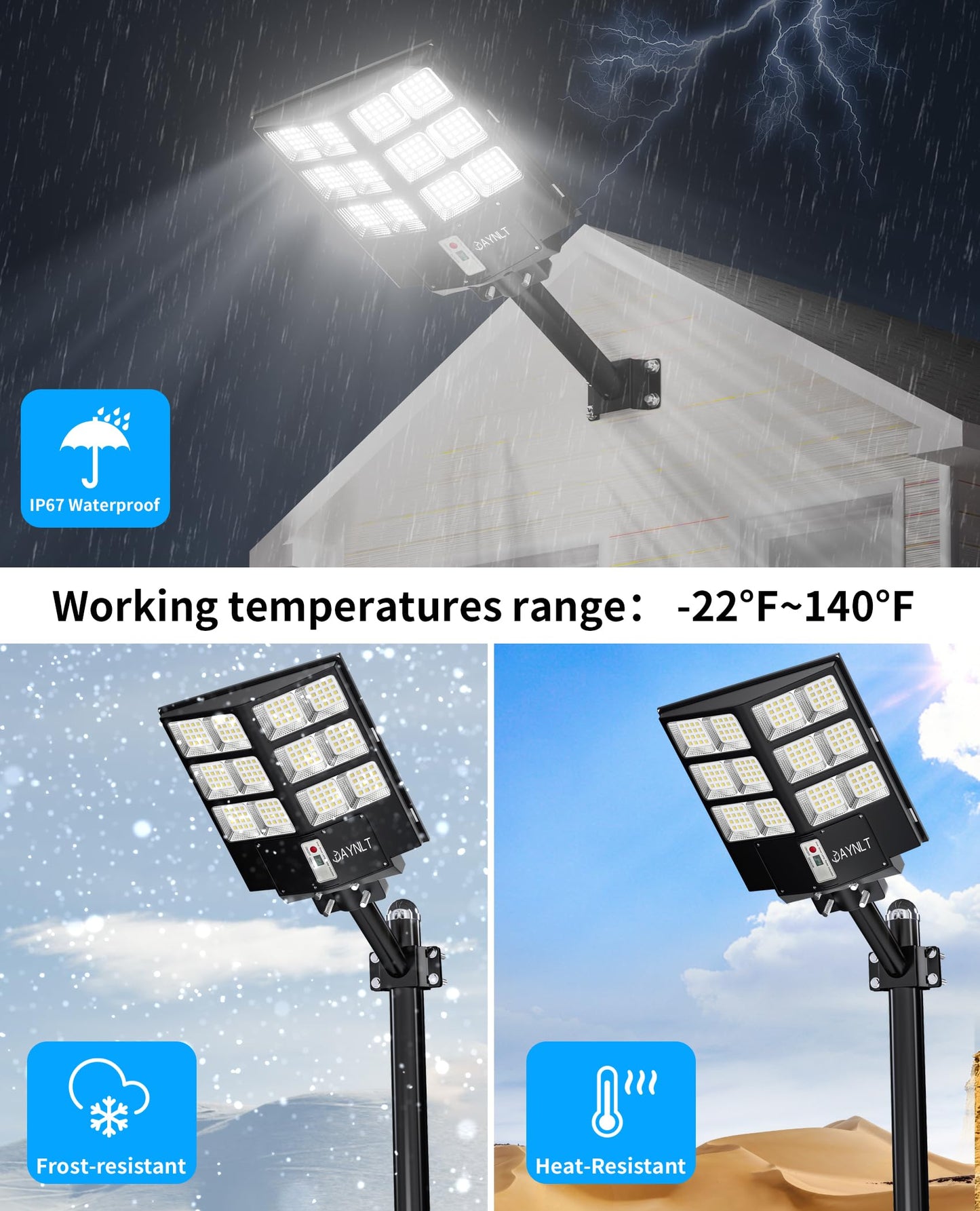JAYNLT Y-7200W Solar Street Lights Outdoor,680000LM 6500K High Lumen Solar Parking Lot Lights Commercial, Dusk to Dawn Solar Security Flood Lights with Motion Sensor for Parking Lot,Garage,Stadium