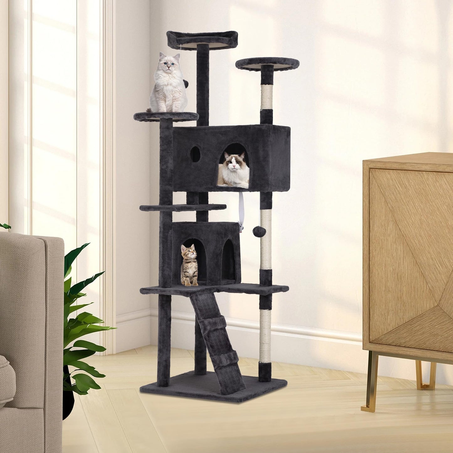 BestPet 54in Cat Tree Tower for Indoor Cats,Multi-Level Furniture Activity Center with Scratching Posts Stand House Condo Funny Toys Kittens Pet Play House,Dark Gray