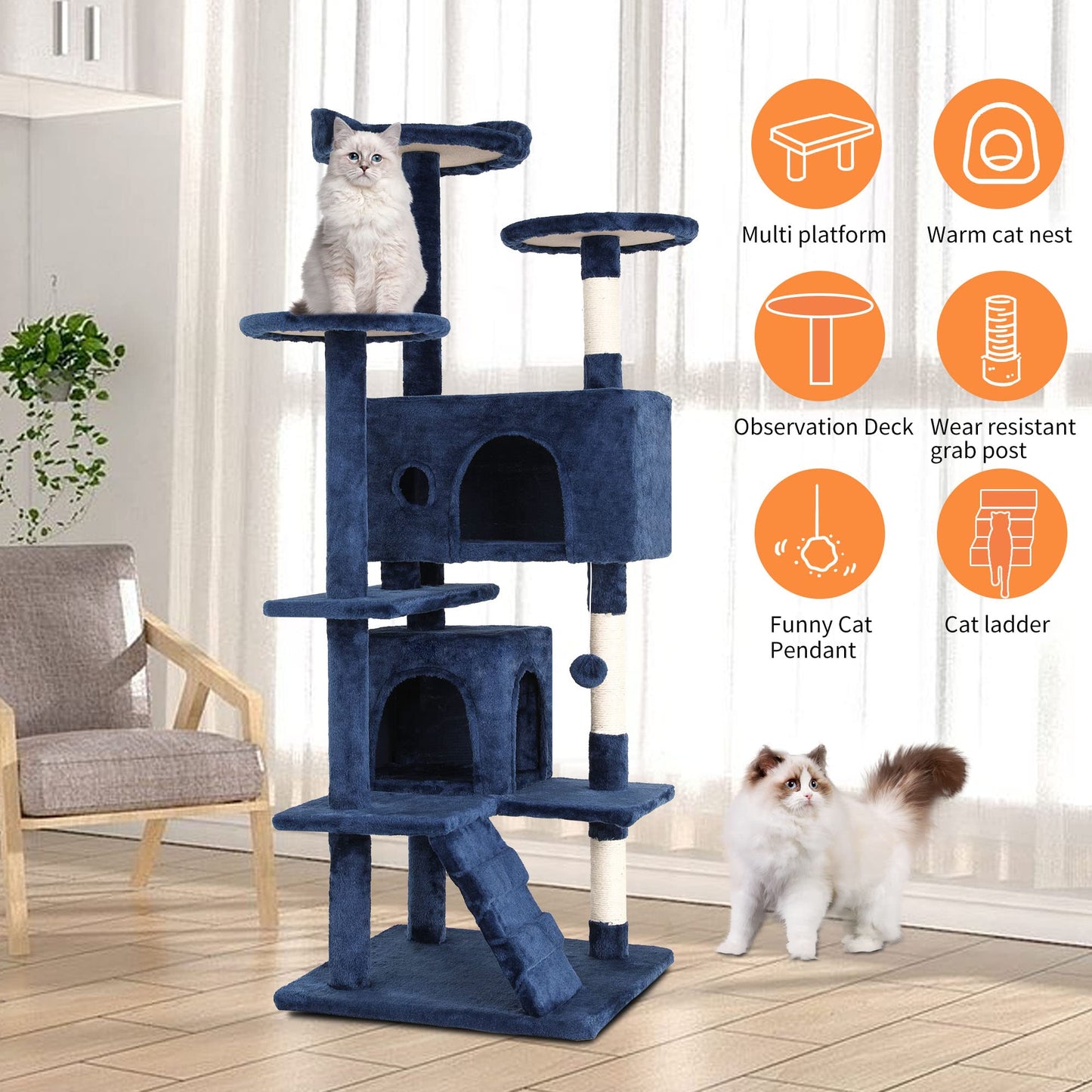 BestPet 54in Cat Tree Tower for Indoor Cats,Multi-Level Furniture Activity Center with Scratching Posts Stand House Condo Funny Toys Kittens Pet Play House,Dark Gray