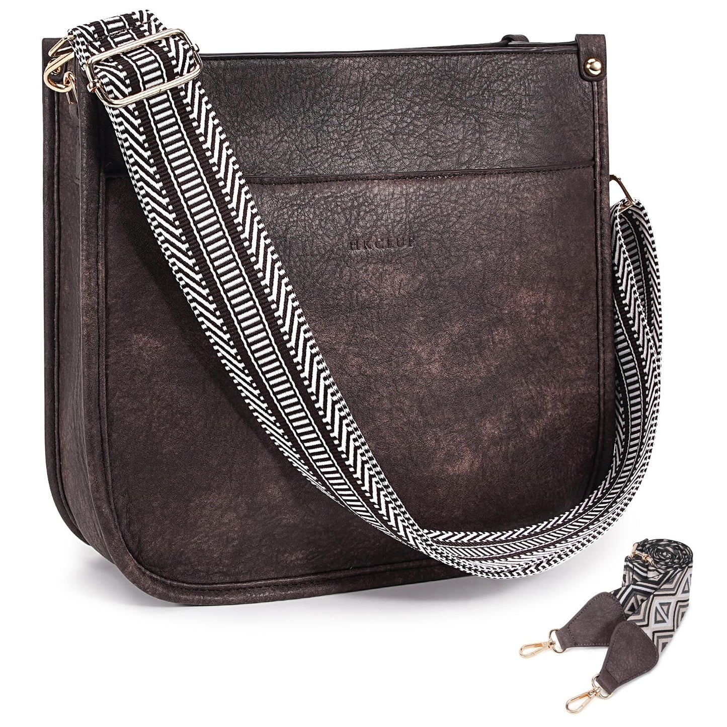HKCLUF Crossbody Bags for Women Trendy Vegan Leather Hobo Handbags With 2PCS Adjustable Guitar Strap Shoulder Bucket Bags