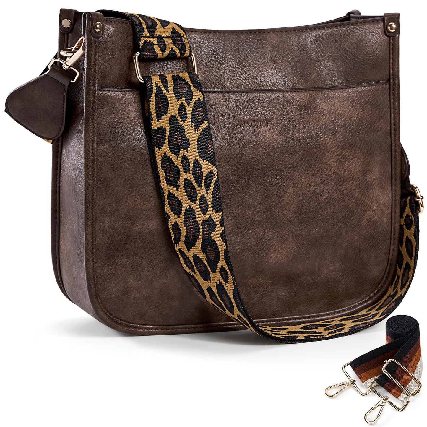 HKCLUF Crossbody Bags for Women Trendy Vegan Leather Hobo Handbags With 2PCS Adjustable Guitar Strap Shoulder Bucket Bags