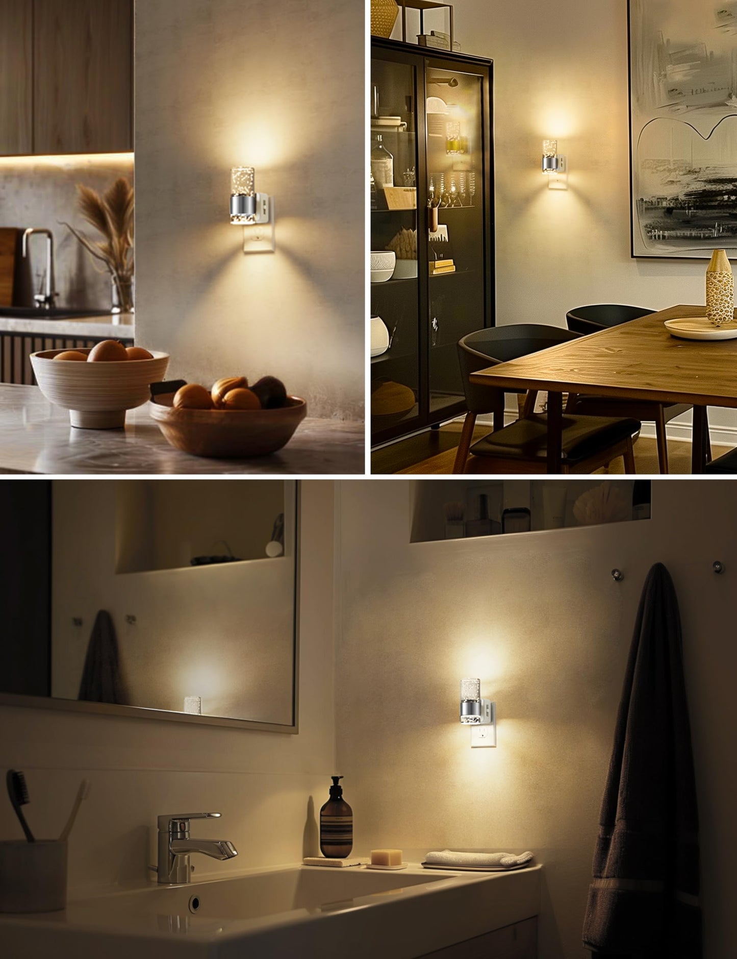 Night Lights Plug into Wall, Soft Light LED Night Light with Adjustable Brightness, Plug in Night Light with Auto Light Sensor, Wall Sconce-Style Design Night Light for Bathroom,Hallway, 2 Pack