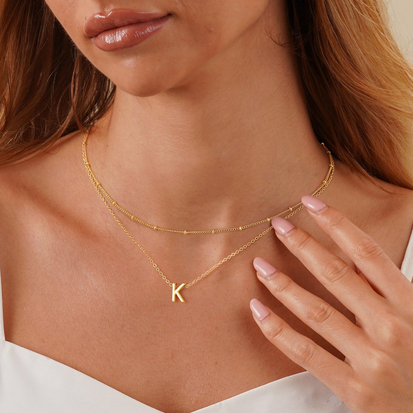 IEFWELL Dainty Initial Necklaces for Women Girls - 14K Gold White Gold Plated Letter A-Z Necklace Simple Choker Chain Necklaces, Layered Gold Jewelry for Women Teen Girls Gifts