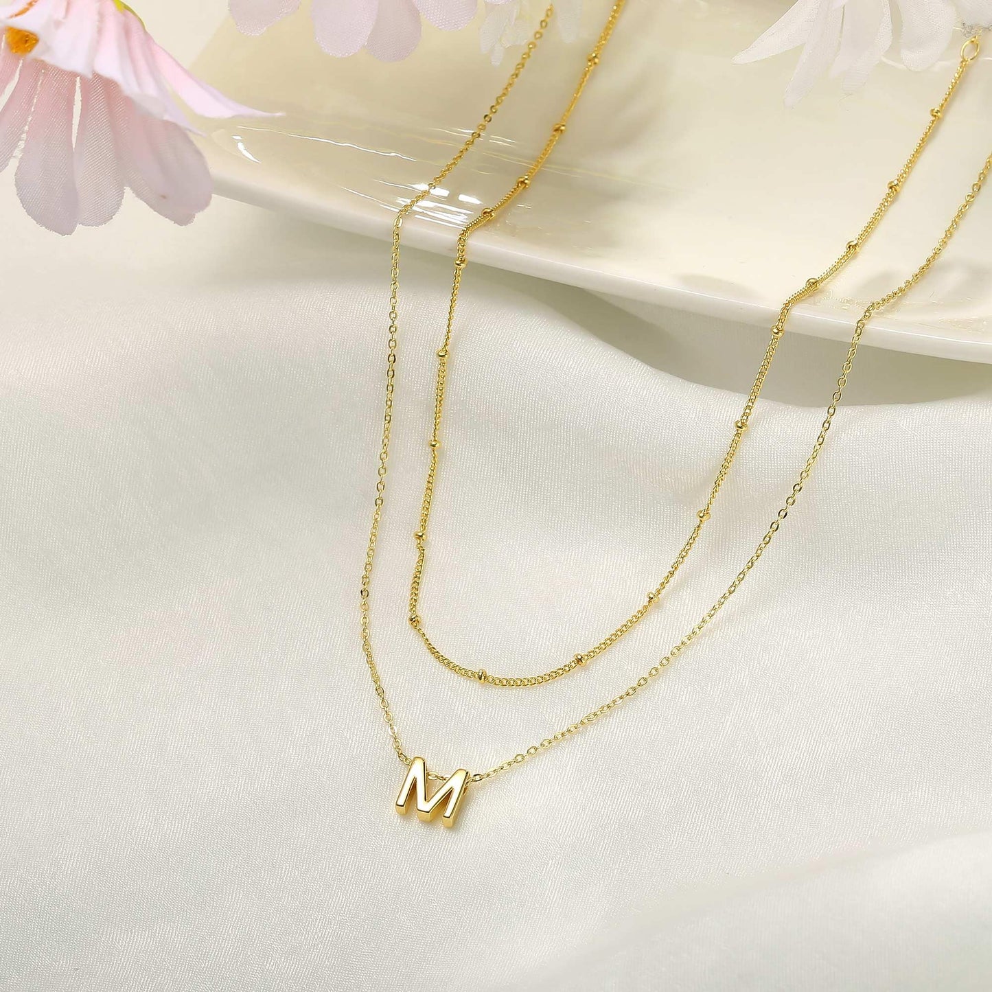 IEFWELL Dainty Initial Necklaces for Women Girls - 14K Gold White Gold Plated Letter A-Z Necklace Simple Choker Chain Necklaces, Layered Gold Jewelry for Women Teen Girls Gifts