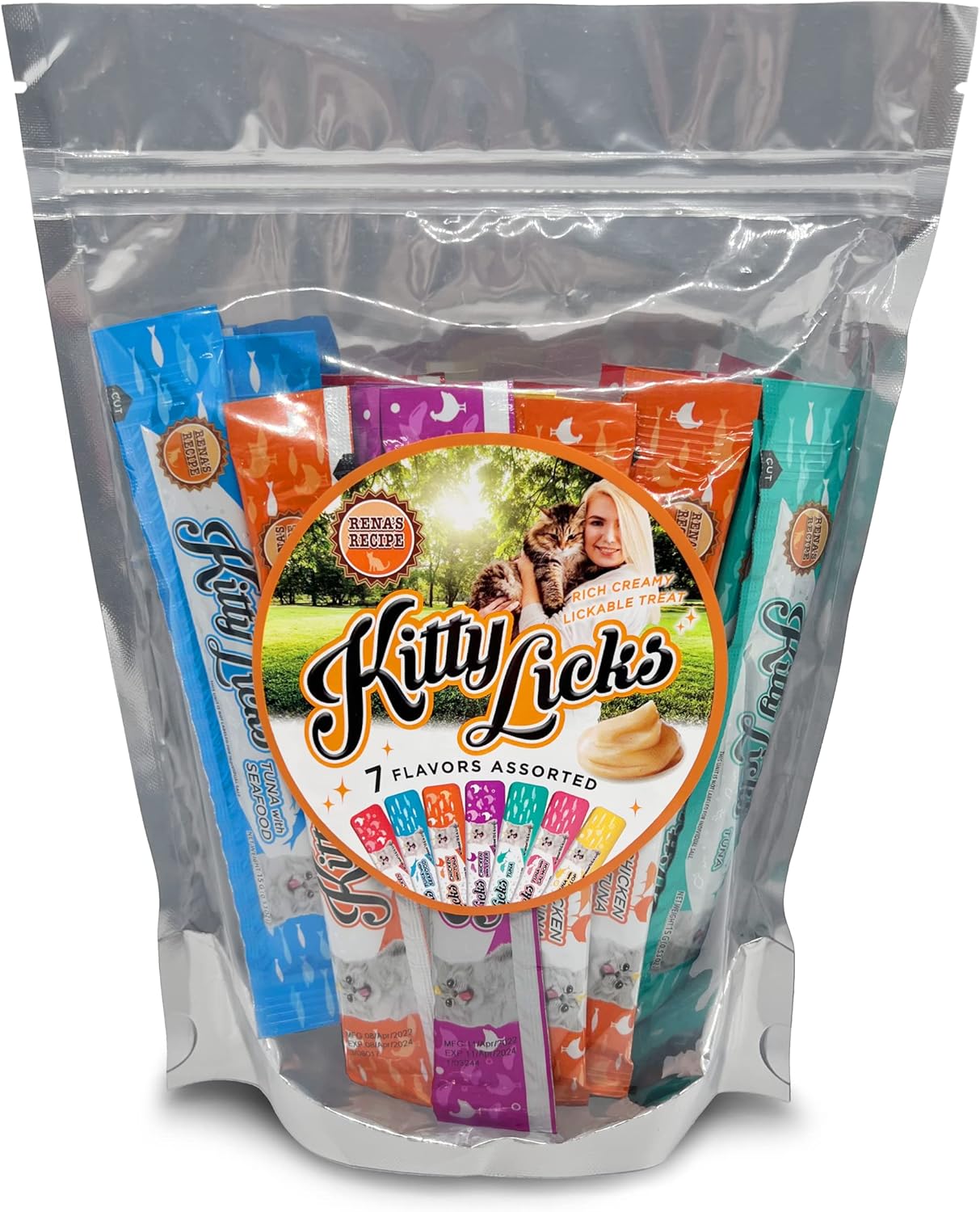 Rena's Recipe Kitty Licks Variety Pack (28 Tubes / 7 Flavor Variations of Chicken, Tuna, and Seafood)
