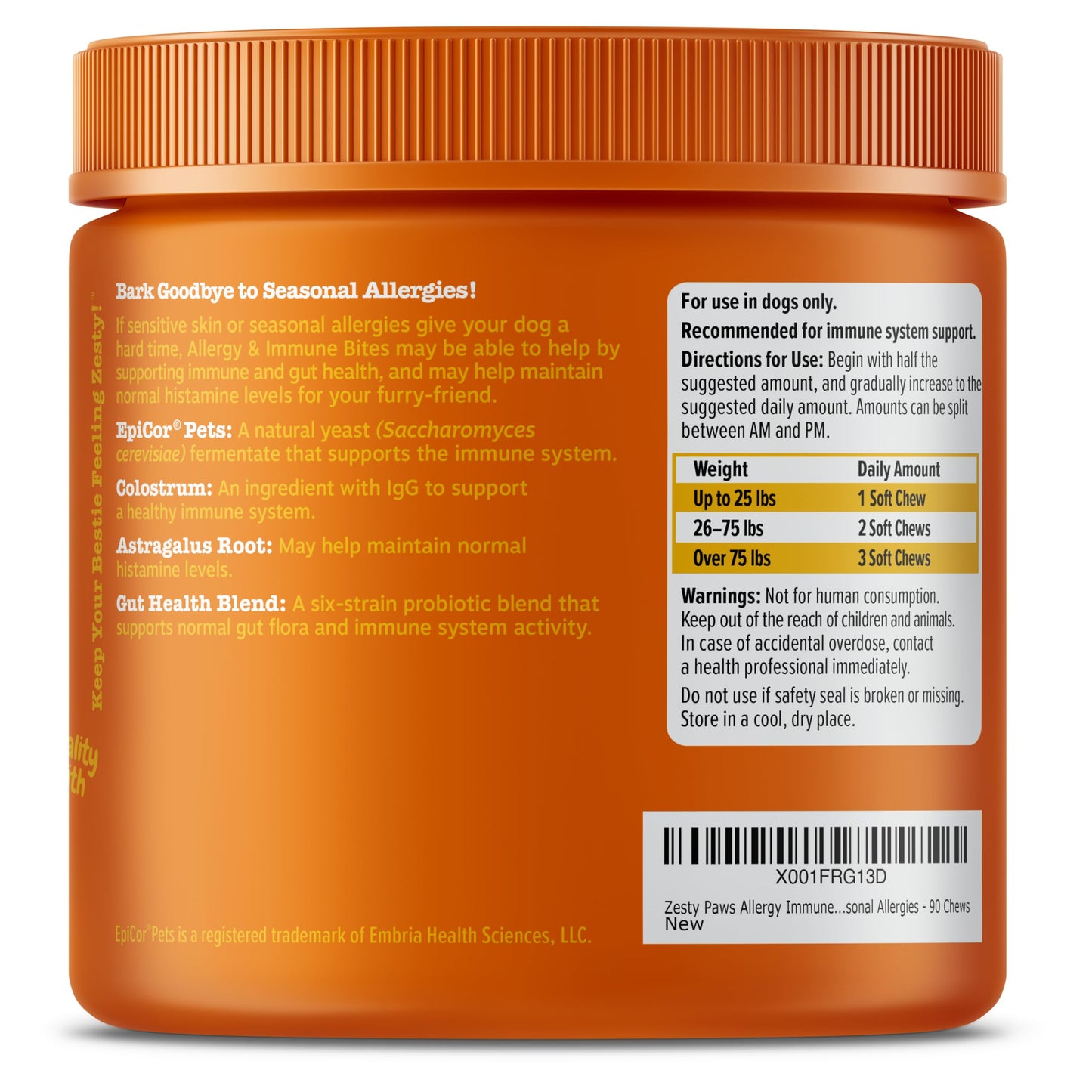 Suplemento inmune a las alergias para perros - Con Omega 3 Aceite de salmón salvaje de Alaska y EpiCor + Prebióticos y probióticos digestivos - Alergias estacionales + Anti picor y puntos calientes Apoyo a la piel - 90 masticables Golosinas