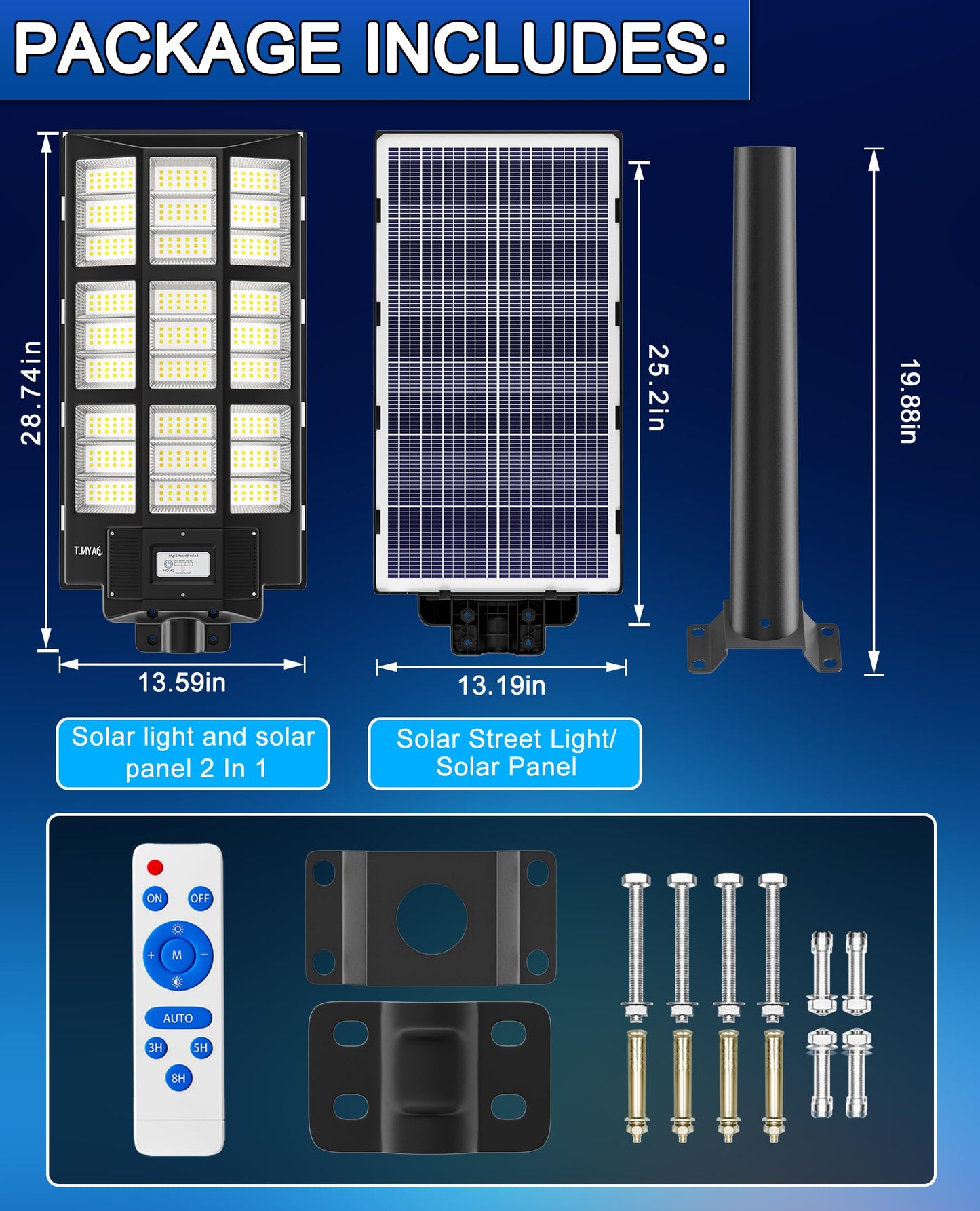 JAYNLT Y-7200W Solar Street Lights Outdoor,680000LM 6500K High Lumen Solar Parking Lot Lights Commercial, Dusk to Dawn Solar Security Flood Lights with Motion Sensor for Parking Lot,Garage,Stadium