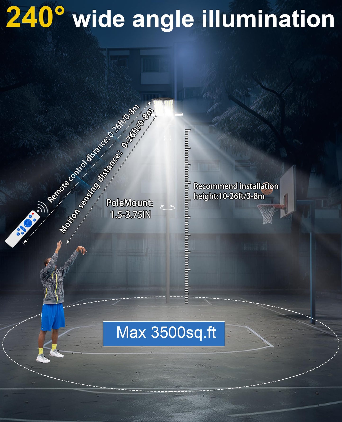 JAYNLT Y-12000W Solar Street Lights Outdoor,6500K High Lumen Solar Parking Lot Lights Commercial, Large Split Type Solar Flood Lights with Remote Control,Solar Security Lights for Yard,Driveway