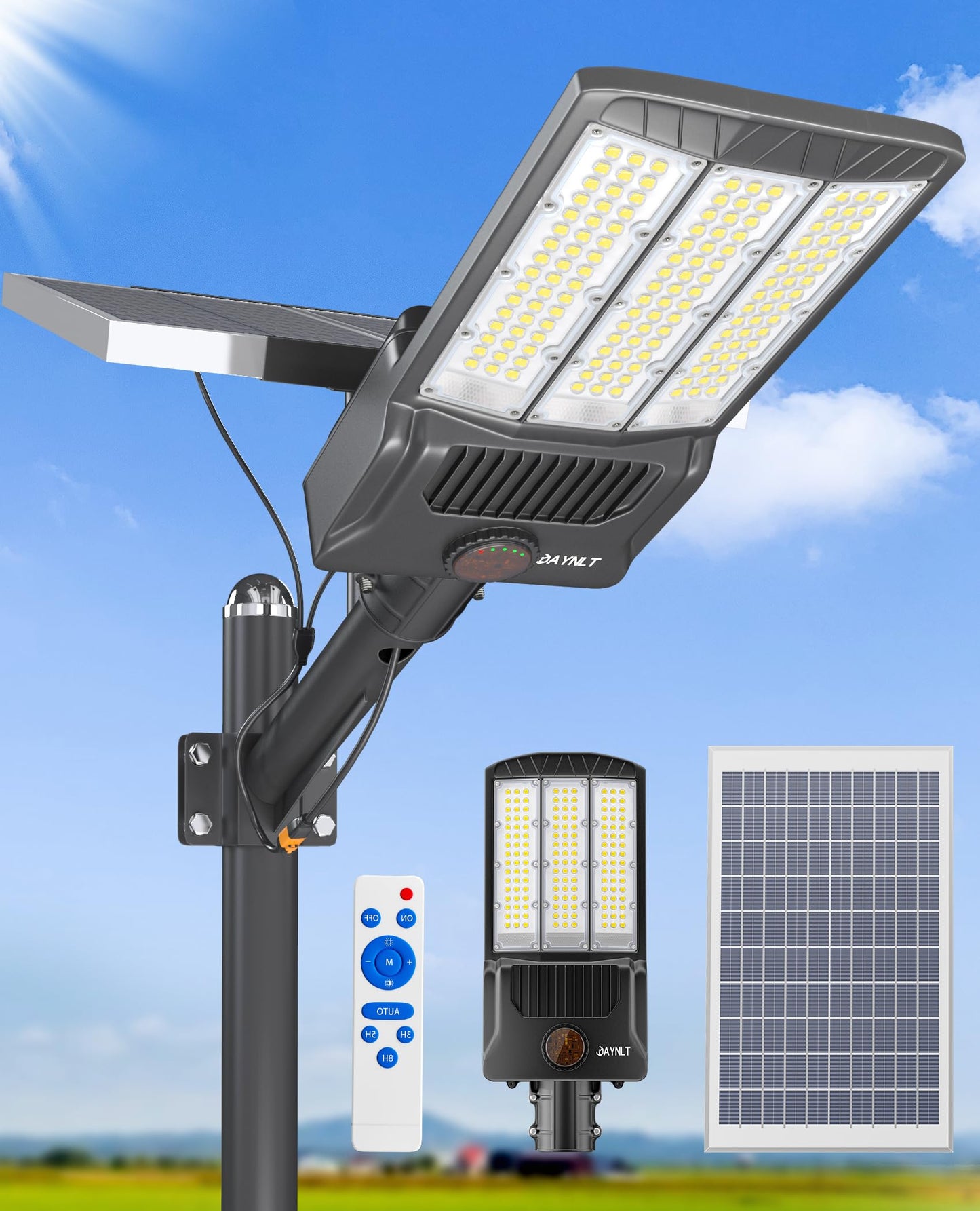JAYNLT Y-12000W Solar Street Lights Outdoor,6500K High Lumen Solar Parking Lot Lights Commercial, Large Split Type Solar Flood Lights with Remote Control,Solar Security Lights for Yard,Driveway