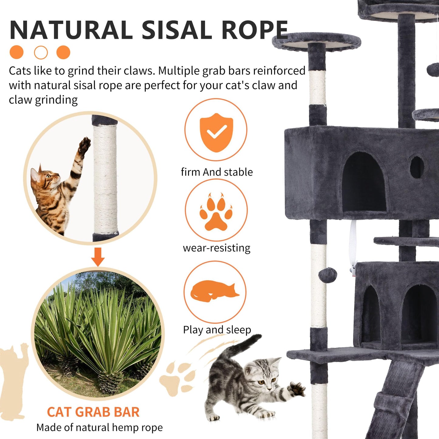 BestPet 54in Cat Tree Tower for Indoor Cats,Multi-Level Furniture Activity Center with Scratching Posts Stand House Condo Funny Toys Kittens Pet Play House,Dark Gray