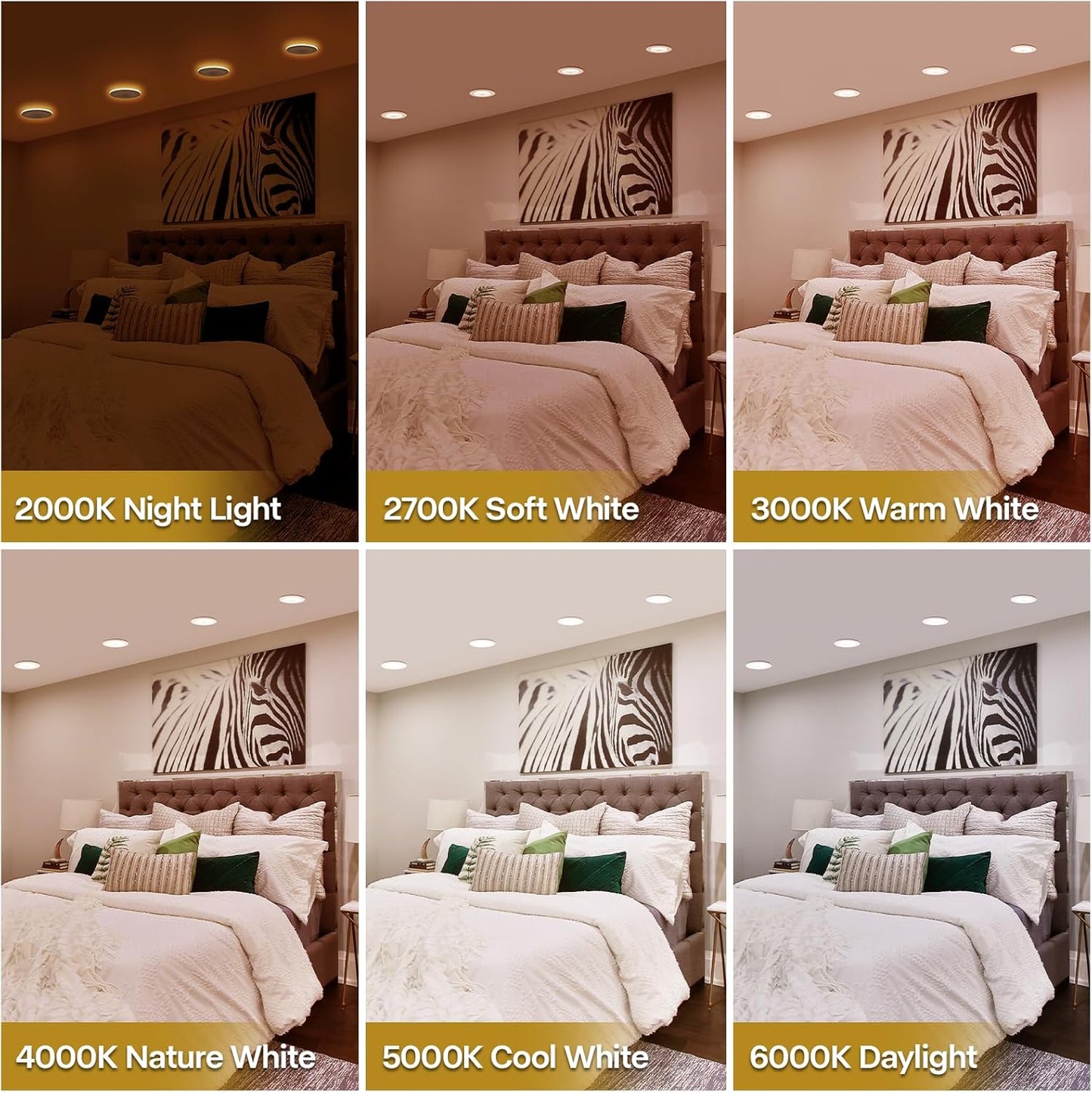 12 Pack 4 Inch Black LED Can Lights with Night Light, 5CCT Retrofit Recessed Lighting Selectable 2700K-6000K Dimmable, 9W=55W, 630LM Downlight with Metal Smooth Trim - ETL and Energy Star