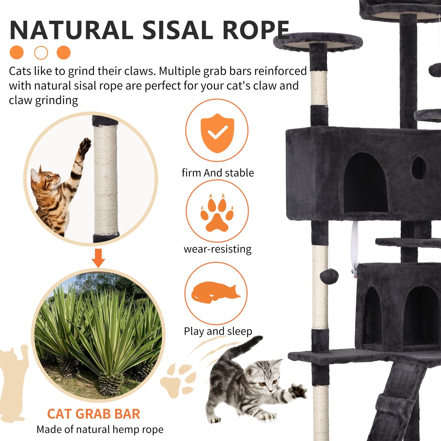 BestPet 54in Cat Tree Tower for Indoor Cats,Multi-Level Furniture Activity Center with Scratching Posts Stand House Condo Funny Toys Kittens Pet Play House,Dark Gray