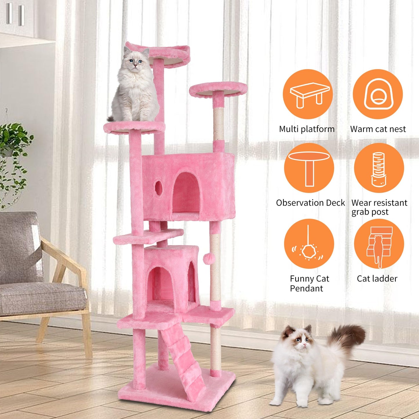 BestPet 54in Cat Tree Tower for Indoor Cats,Multi-Level Furniture Activity Center with Scratching Posts Stand House Condo Funny Toys Kittens Pet Play House,Dark Gray