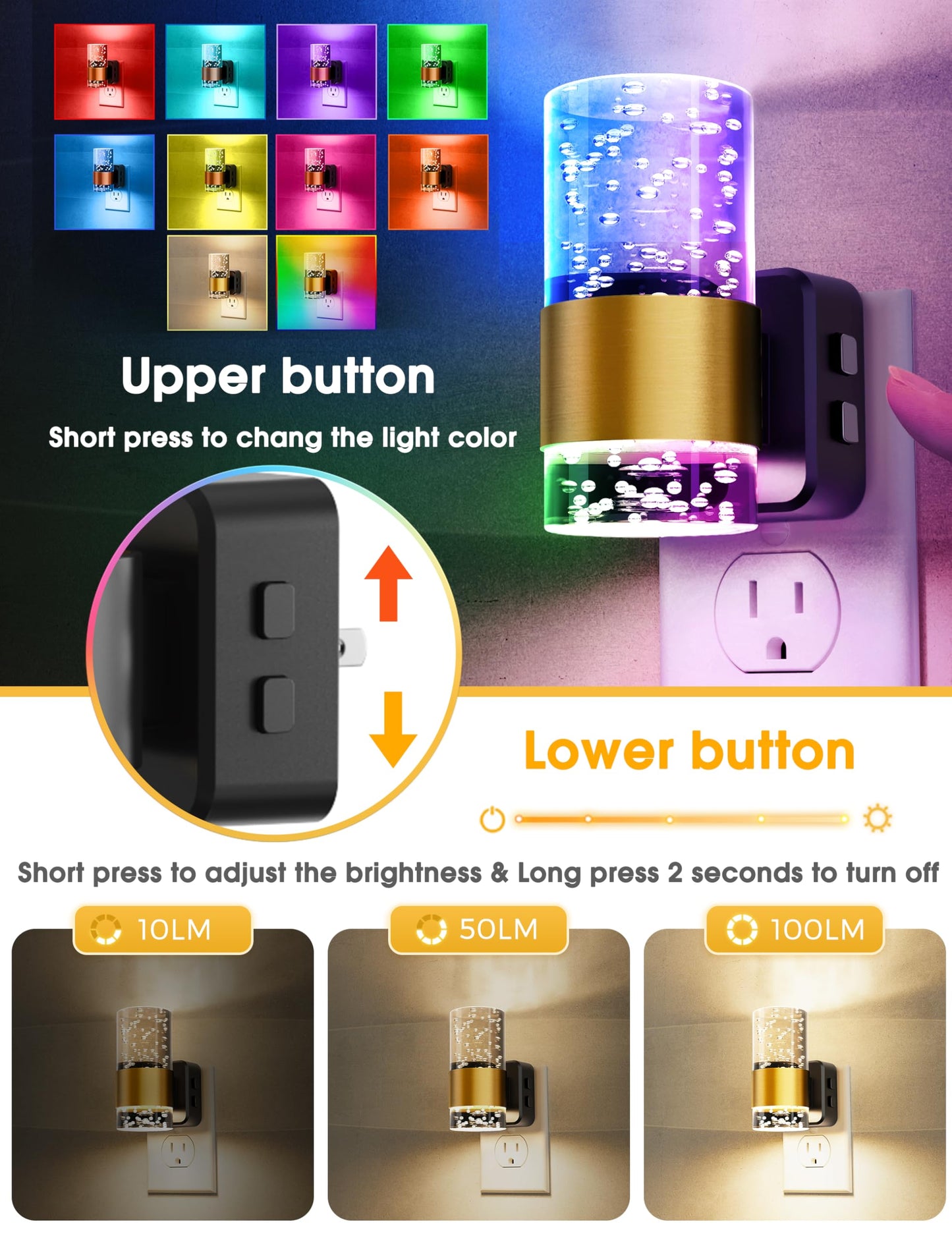 Night Lights Plug into Wall, Soft Light LED Night Light with Adjustable Brightness, Plug in Night Light with Auto Light Sensor, Wall Sconce-Style Design Night Light for Bathroom,Hallway, 2 Pack