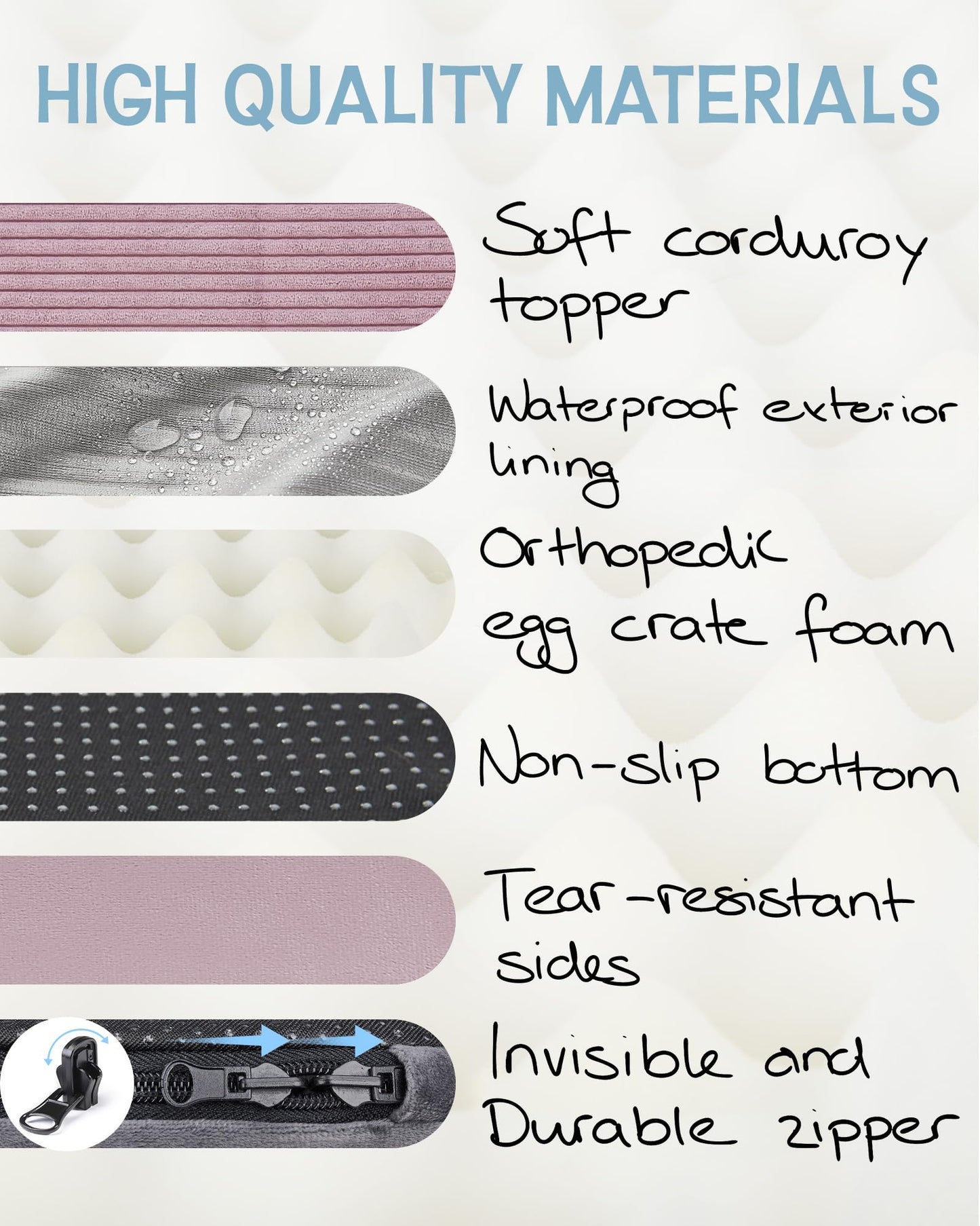 OhGeni 35 Inch Orthopedic Waterproof & Machine Washable Dog Bed for Medium Large Pets, 20D Egg Crate Foam Stable Support, Non-Slip Bottom and Removable Cover, Tear-Resistant Invisible Zipper(Gray)