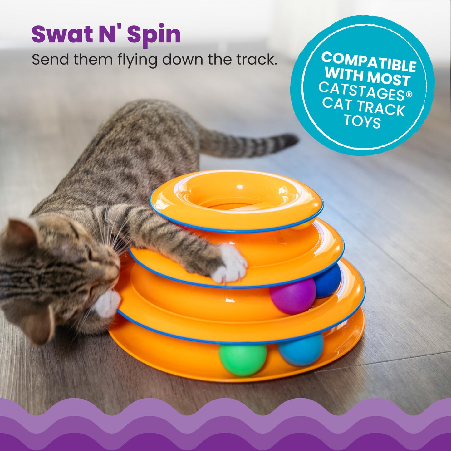Catstages Tower of Tracks Interactive 3-Tier Cat Track Toy with Spinning Balls, Orange
