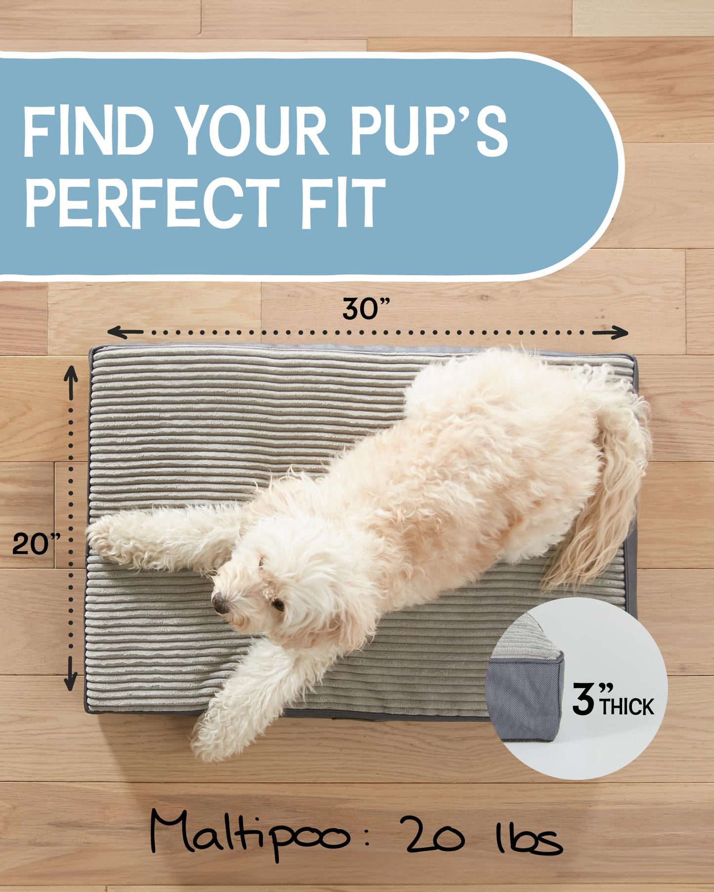 OhGeni 35 Inch Orthopedic Waterproof & Machine Washable Dog Bed for Medium Large Pets, 20D Egg Crate Foam Stable Support, Non-Slip Bottom and Removable Cover, Tear-Resistant Invisible Zipper(Gray)