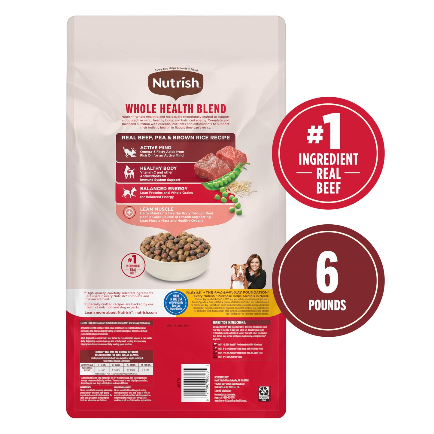 Nutrish Real Beef, Pea & Brown Rice Recipe Whole Health Blend Dry Dog Food, 40 lb. Bag, Packaging May Vary (Rachael Ray)