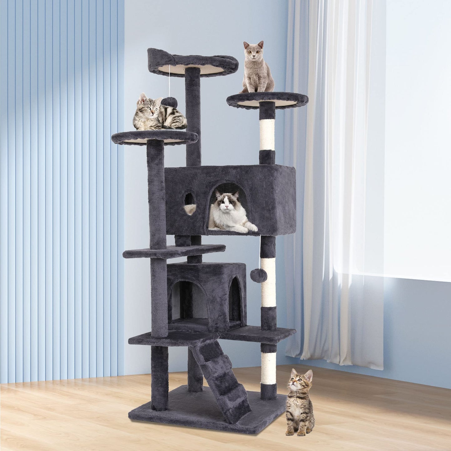 BestPet 54in Cat Tree Tower for Indoor Cats,Multi-Level Furniture Activity Center with Scratching Posts Stand House Condo Funny Toys Kittens Pet Play House,Dark Gray