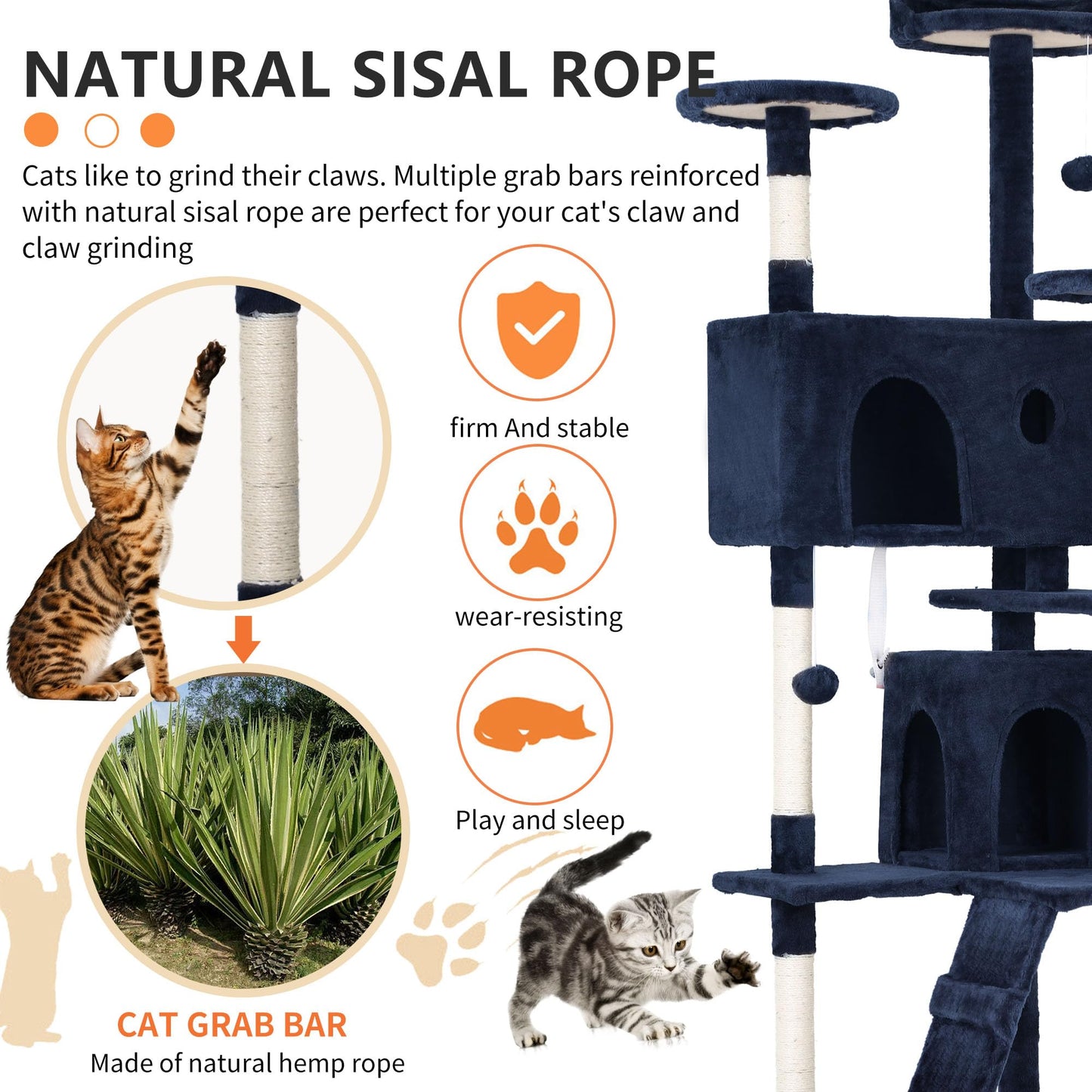 BestPet 54in Cat Tree Tower for Indoor Cats,Multi-Level Furniture Activity Center with Scratching Posts Stand House Condo Funny Toys Kittens Pet Play House,Dark Gray