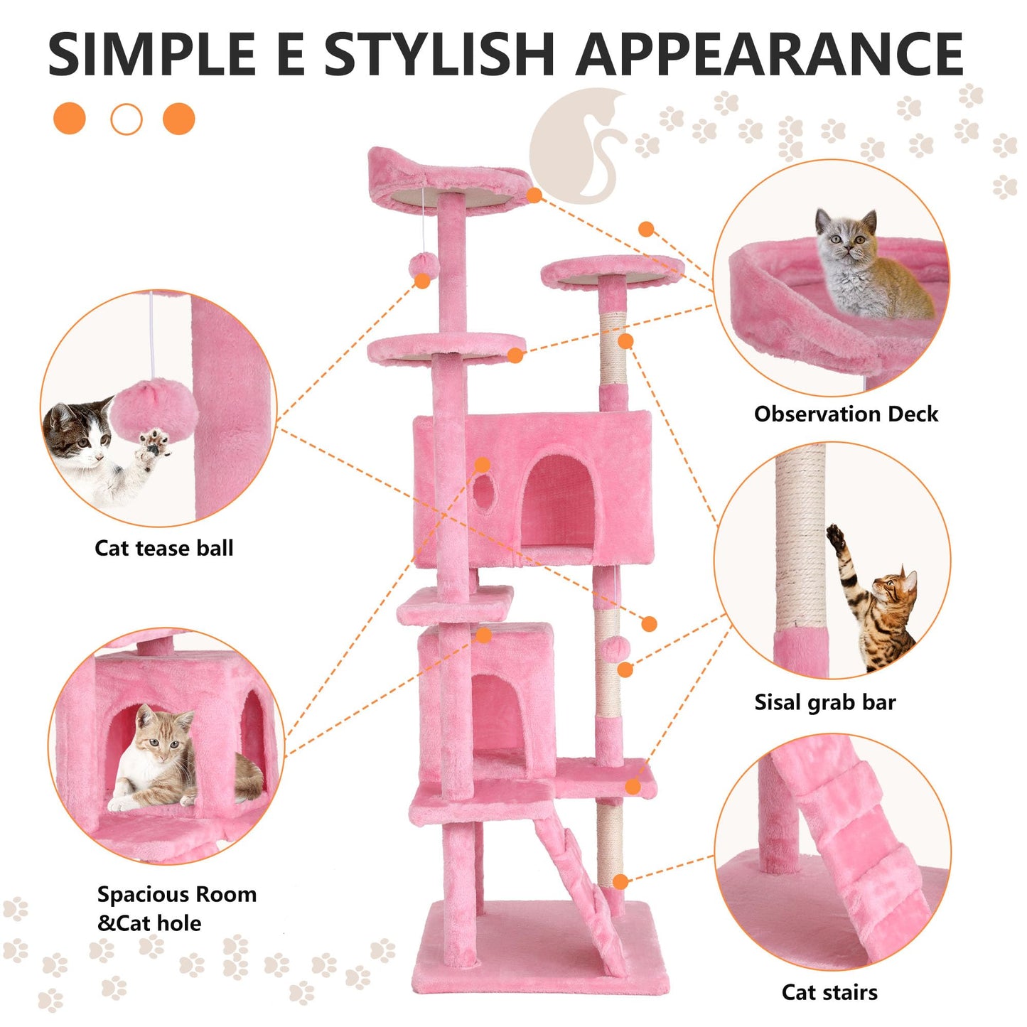 BestPet 54in Cat Tree Tower for Indoor Cats,Multi-Level Furniture Activity Center with Scratching Posts Stand House Condo Funny Toys Kittens Pet Play House,Dark Gray