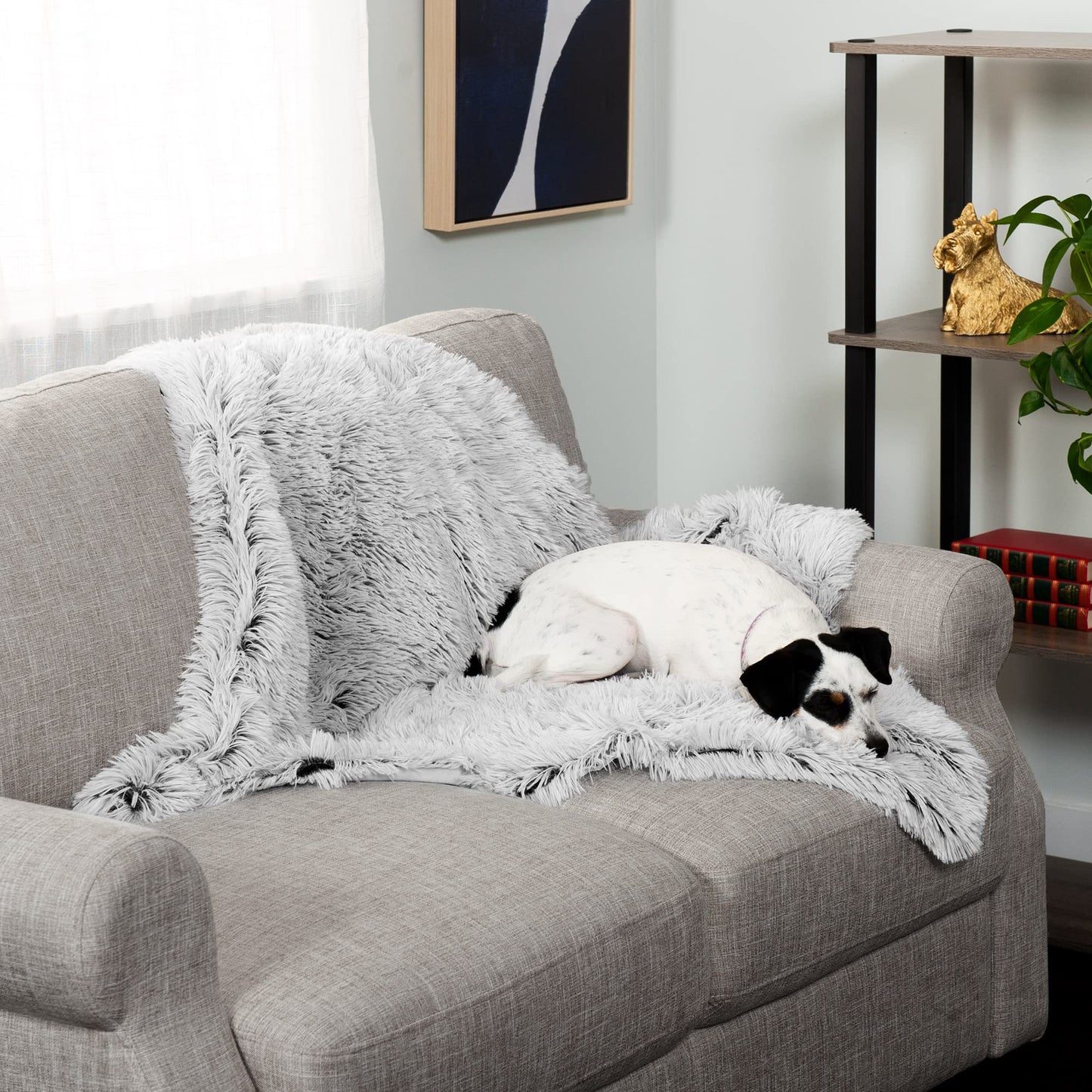 Furhaven - Manta impermeable y lavable para perros y gatos de interior, hecha en piel sintética de pelo largo sintético y terciopelo en color madera, XL, gris niebla