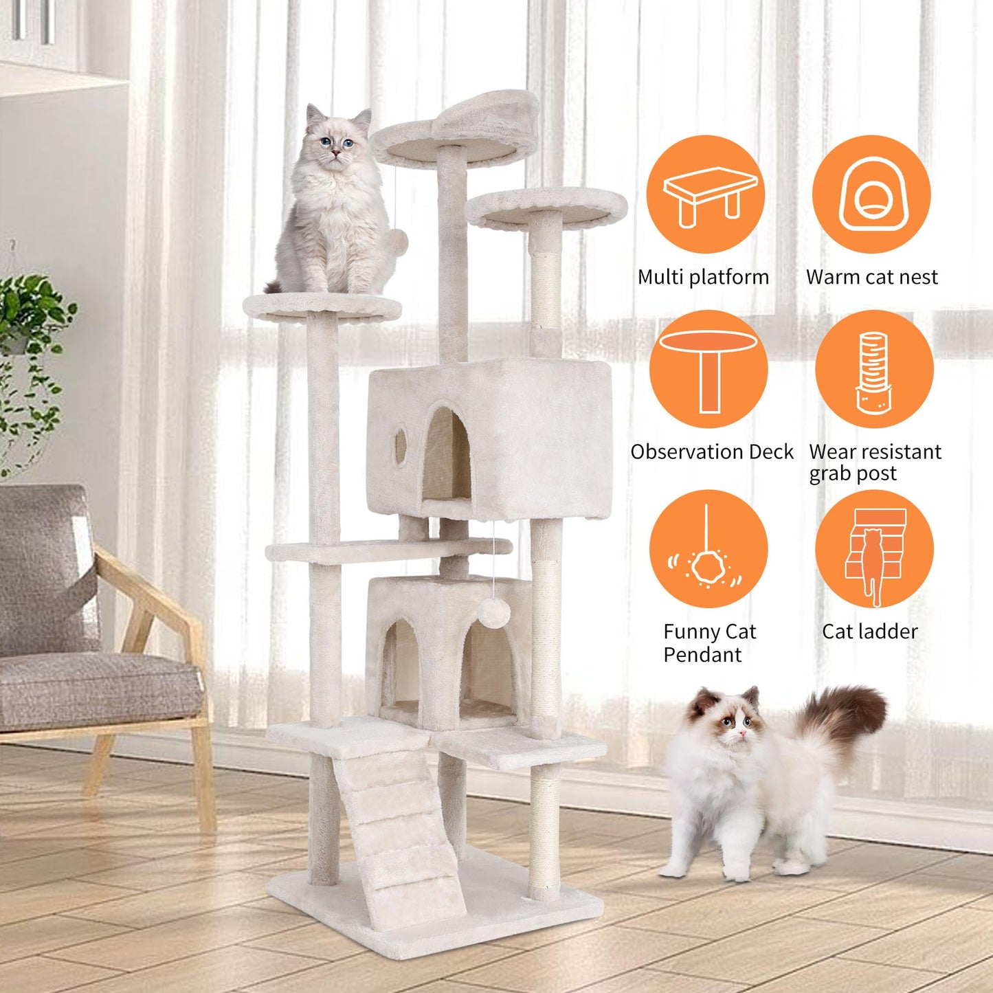 BestPet 54in Cat Tree Tower for Indoor Cats,Multi-Level Furniture Activity Center with Scratching Posts Stand House Condo Funny Toys Kittens Pet Play House,Dark Gray
